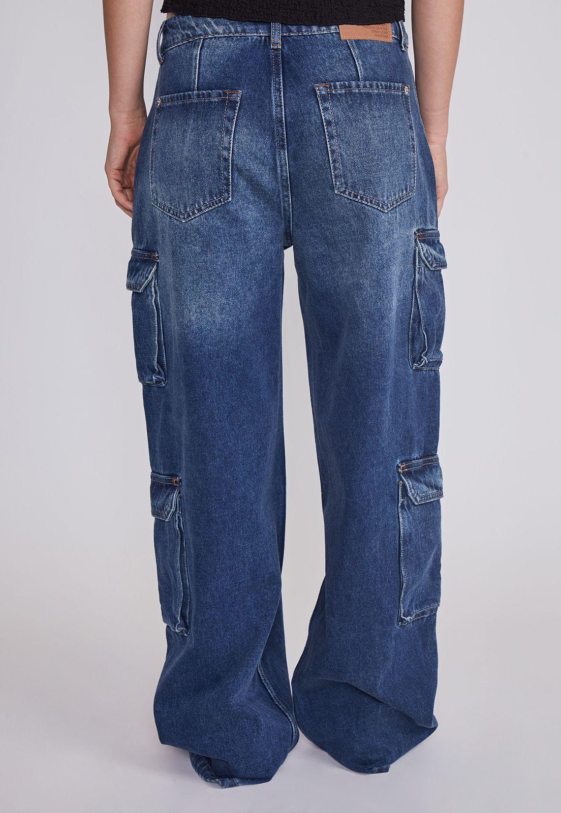 Jeans Mujer Wide Leg Cargo Azul Sioux-3
