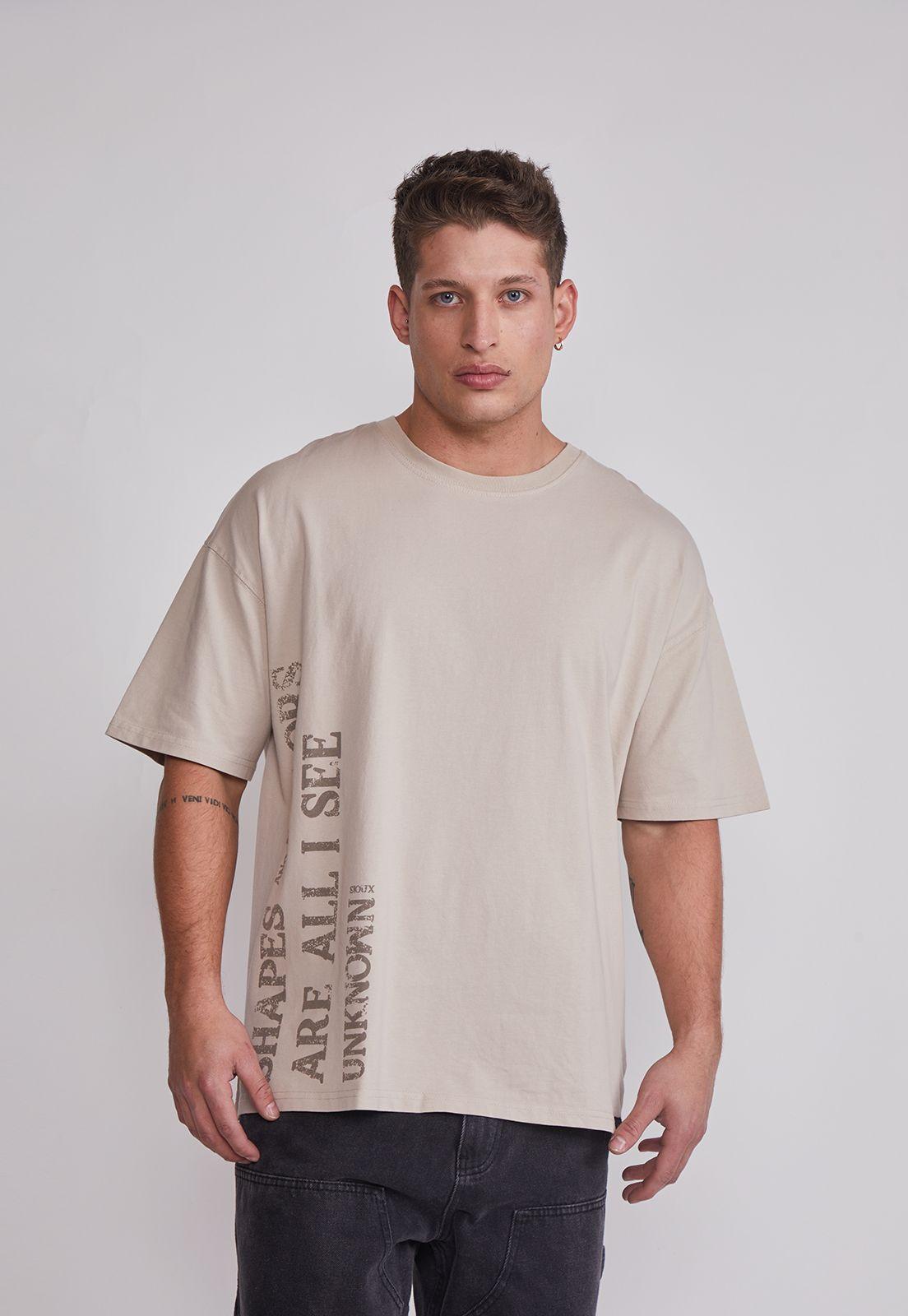 Polera Hombre Letras Vertical Beige Sioux-0