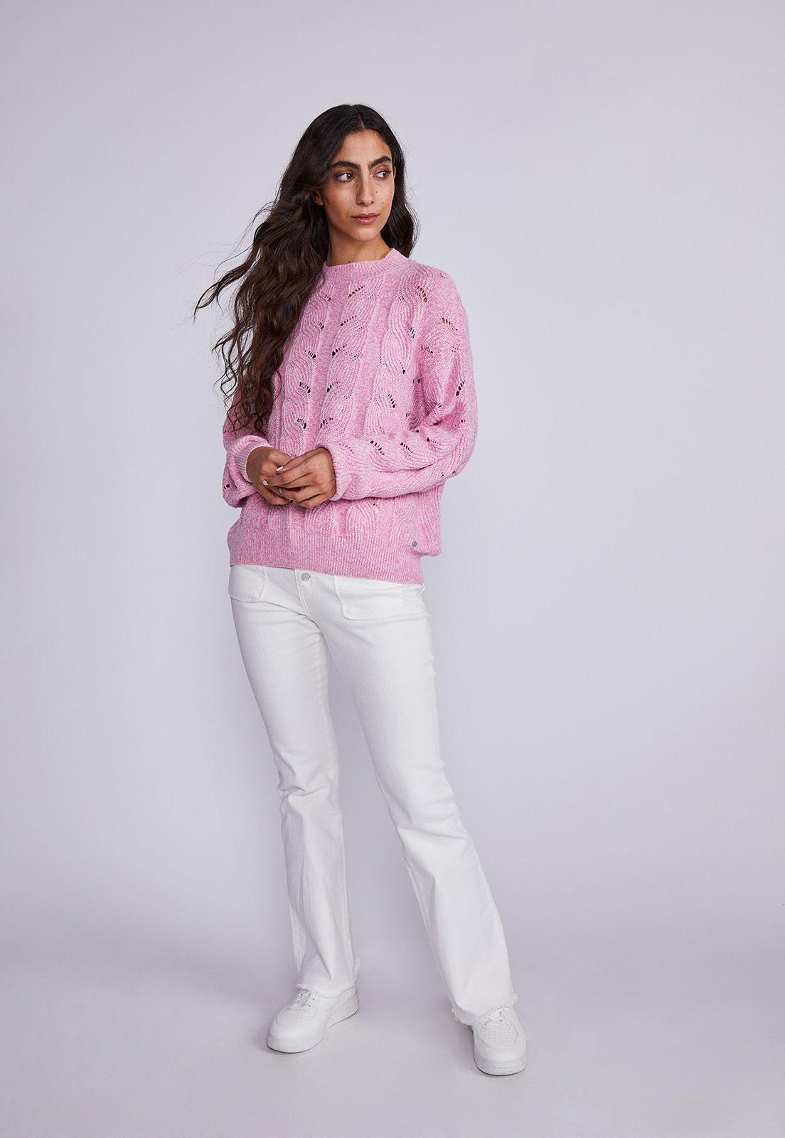 Sweater Mujer Rosado Cuello Redondo Tejido Sioux-3