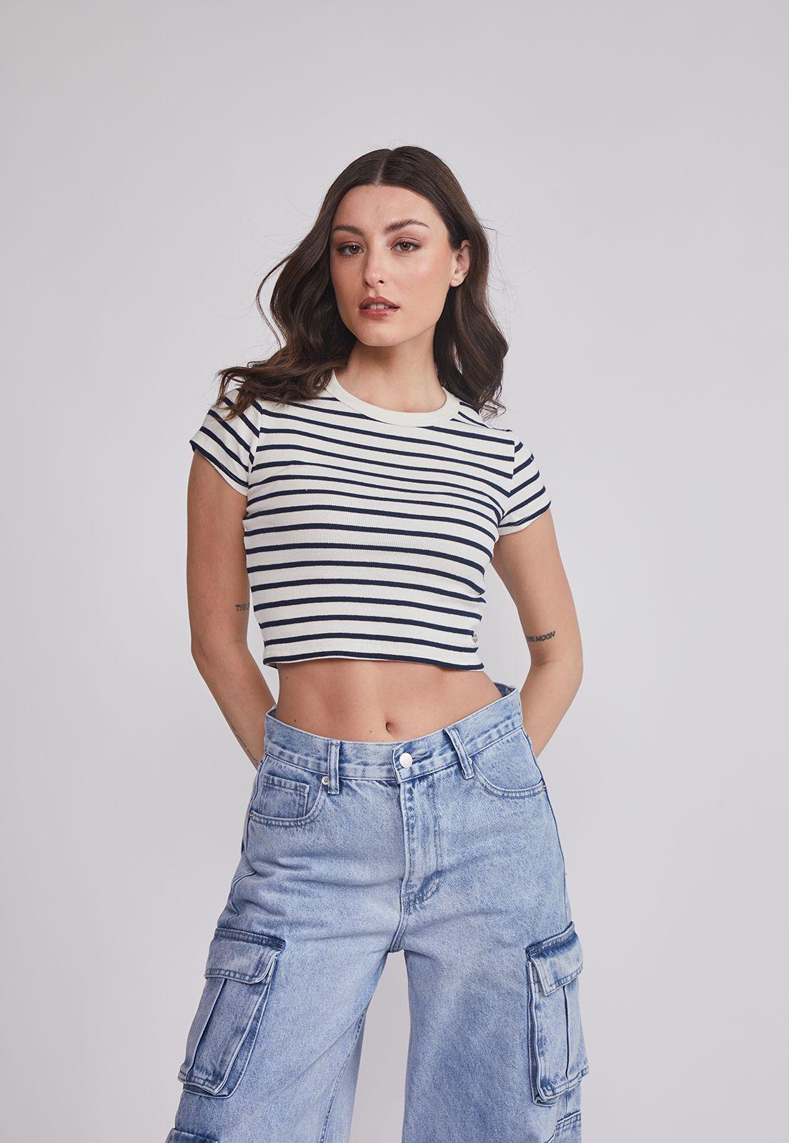 Polera Mujer Listada Blanco Sioux-0