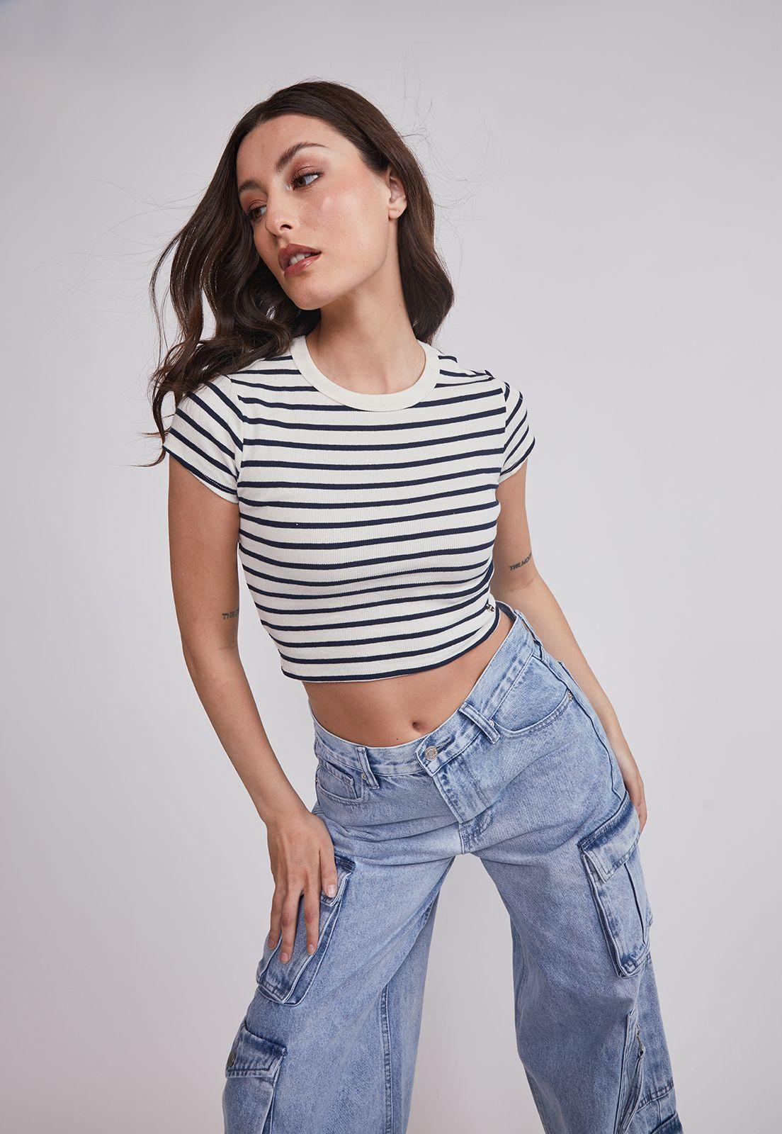 Polera Mujer Listada Blanco Sioux-1