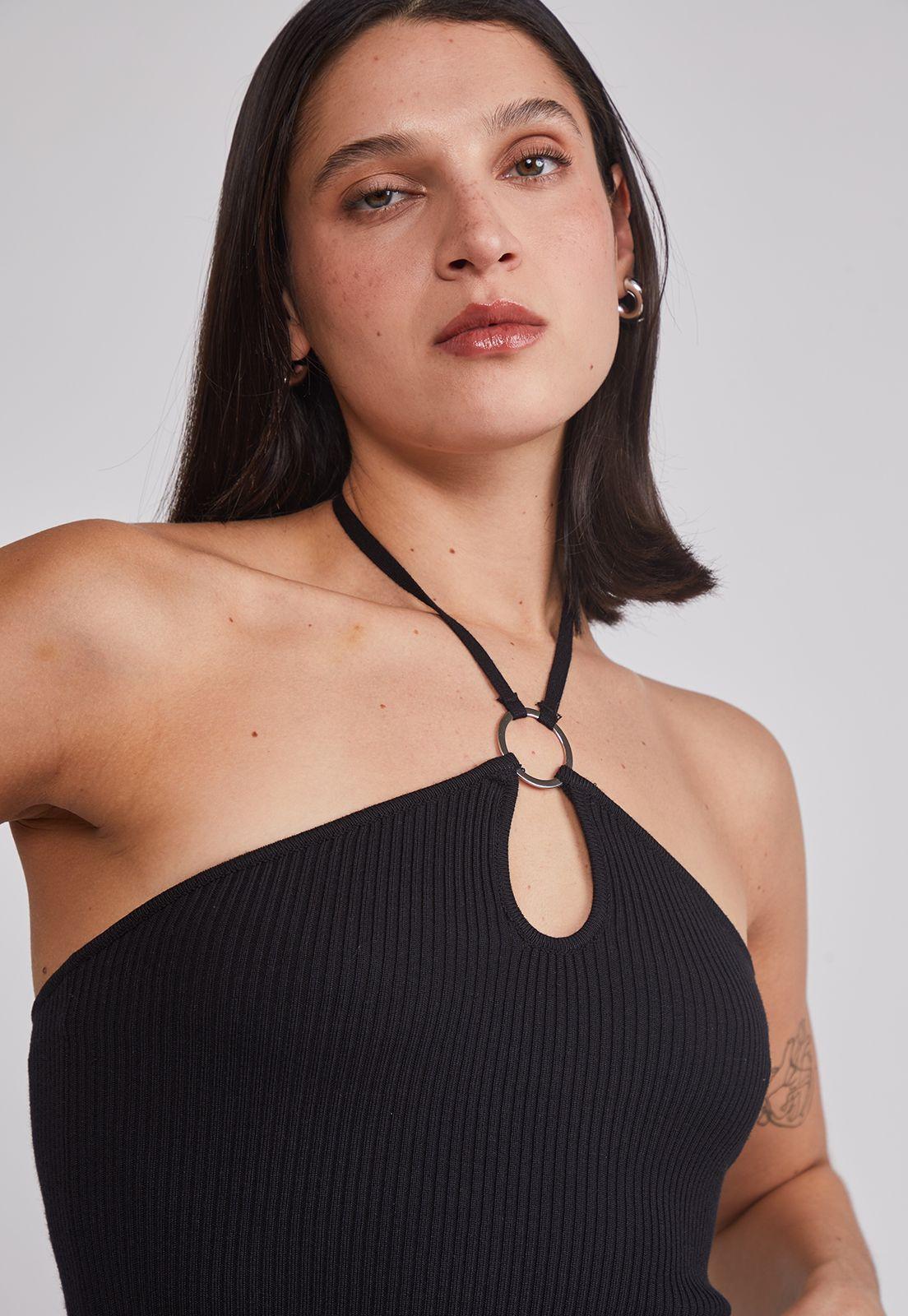 Peto Mujer Tejido Argolla Negro Sioux-2