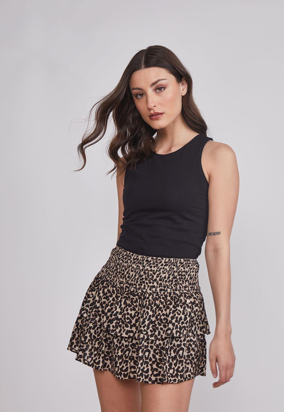 Falda Mujer Leopardo Cintura Elasticada Beige Sioux-3