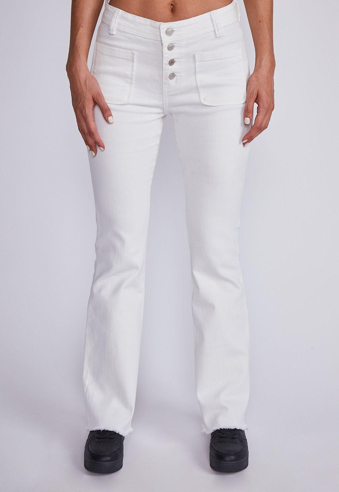 Jeans Mujer Blanco Flare Con Botones Sioux-0