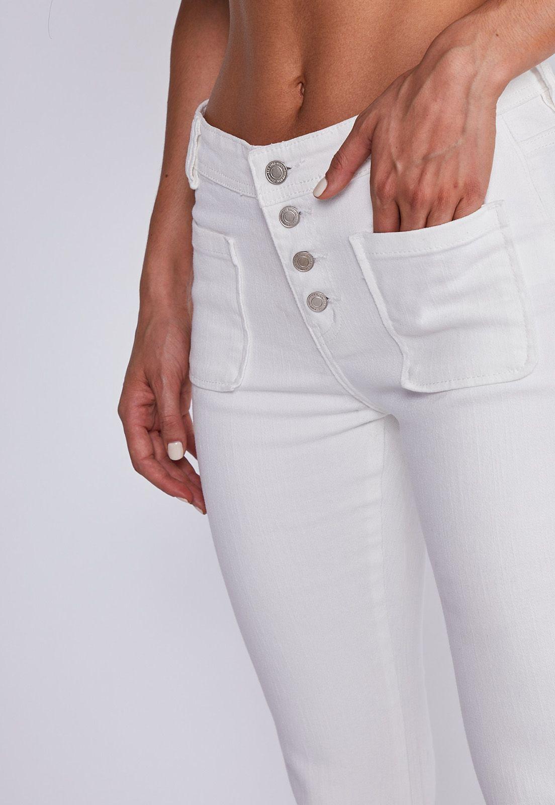 Jeans Mujer Blanco Flare Con Botones Sioux-1