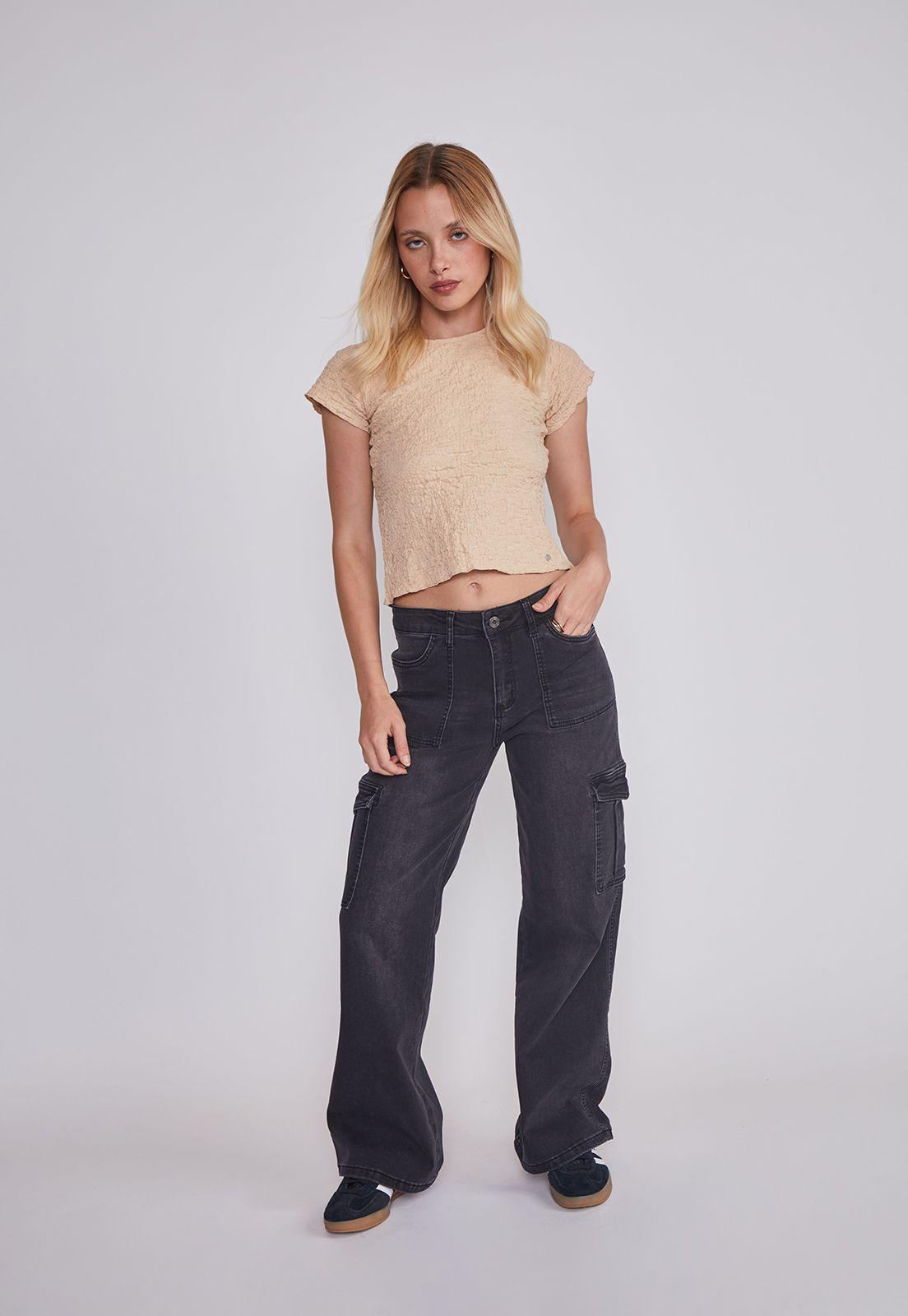 Jeans Mujer Cargo Elasticado Negro Sioux-4