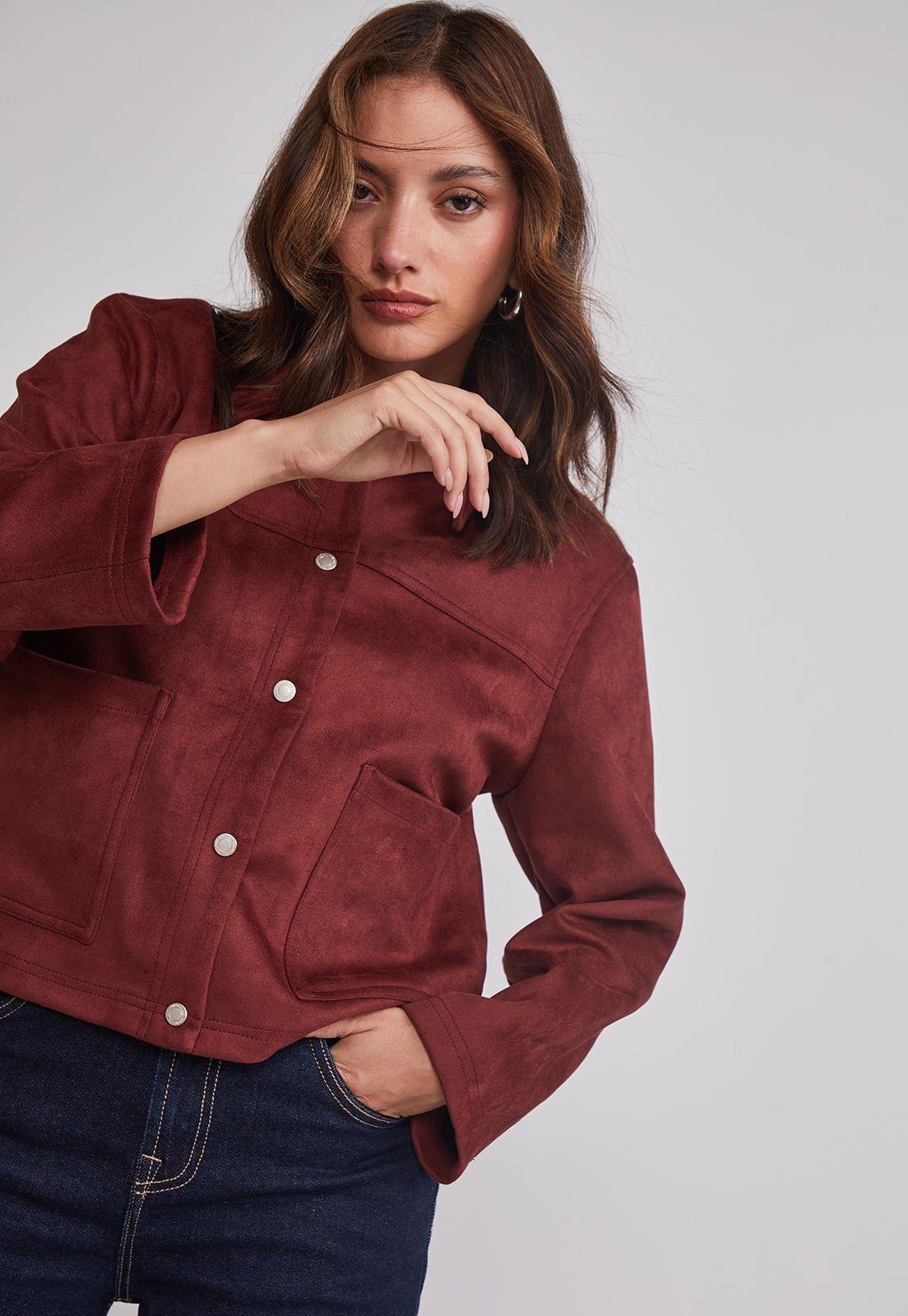 Chaqueta Mujer Bolsillos Delanteros Burdeo Sioux-4