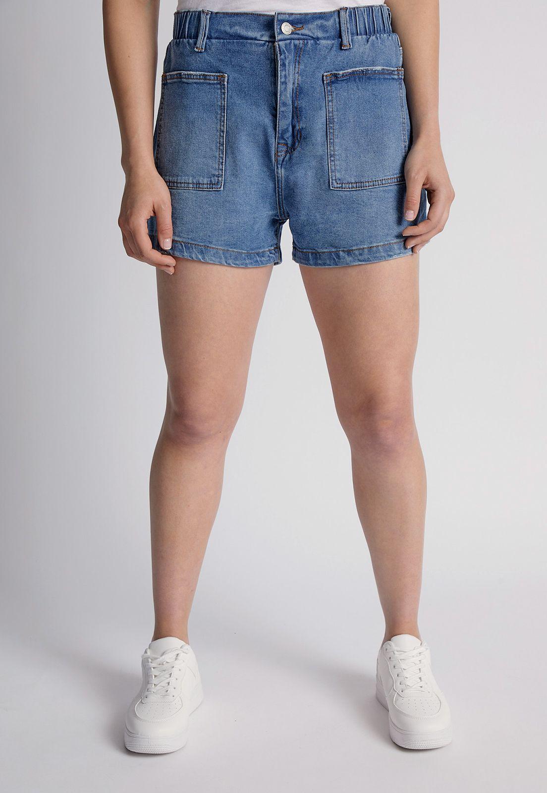 Short Mujer Elasticado  Bolsillos Azul Sioux-0