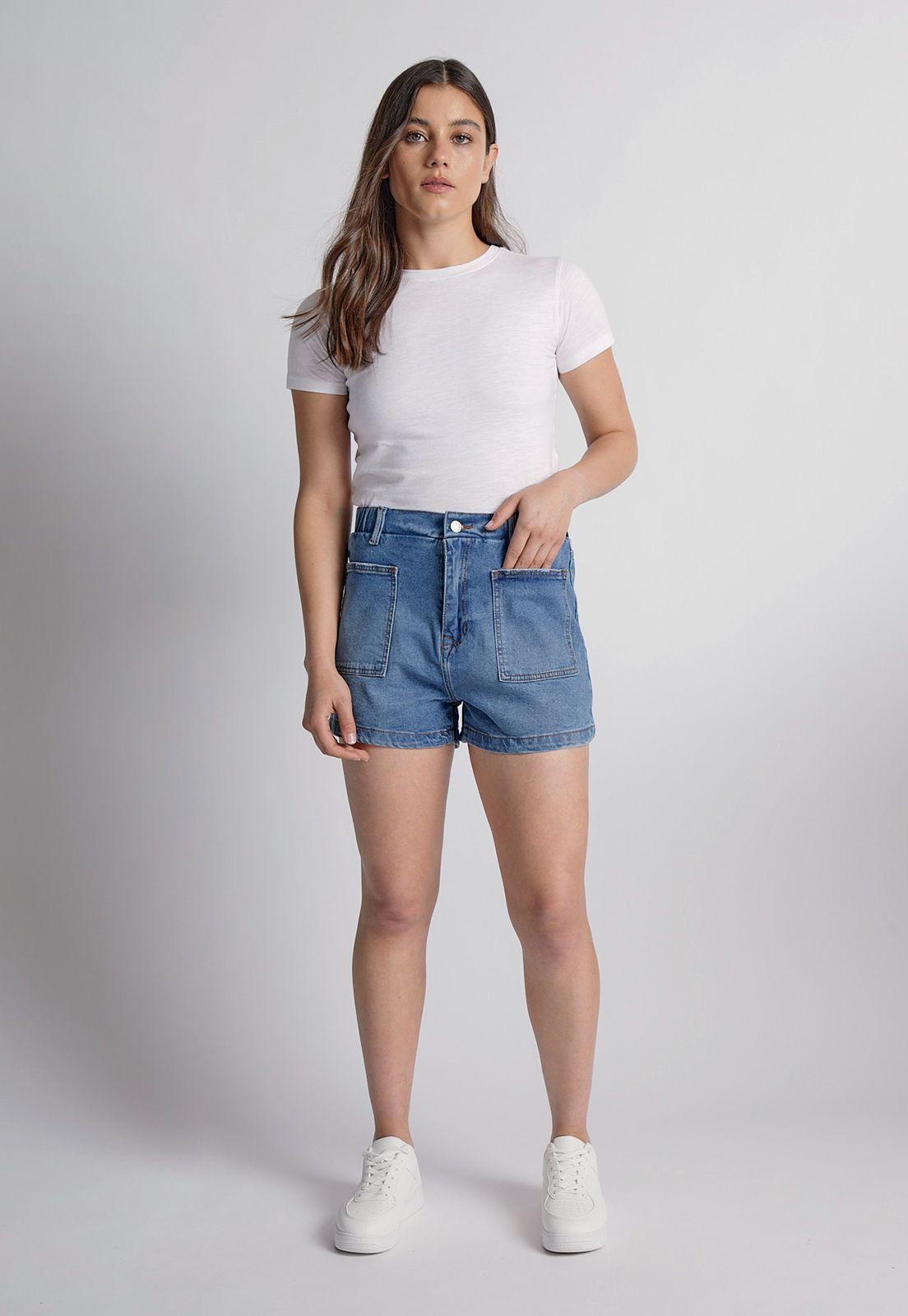 Short Mujer Elasticado  Bolsillos Azul Sioux-2