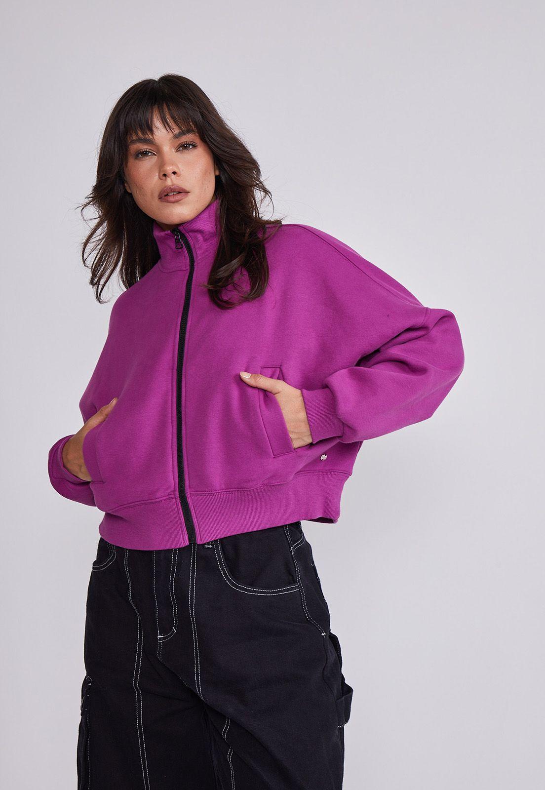 Polerón Mujer Morado Manga Murciélago Con Cierre Sioux-0