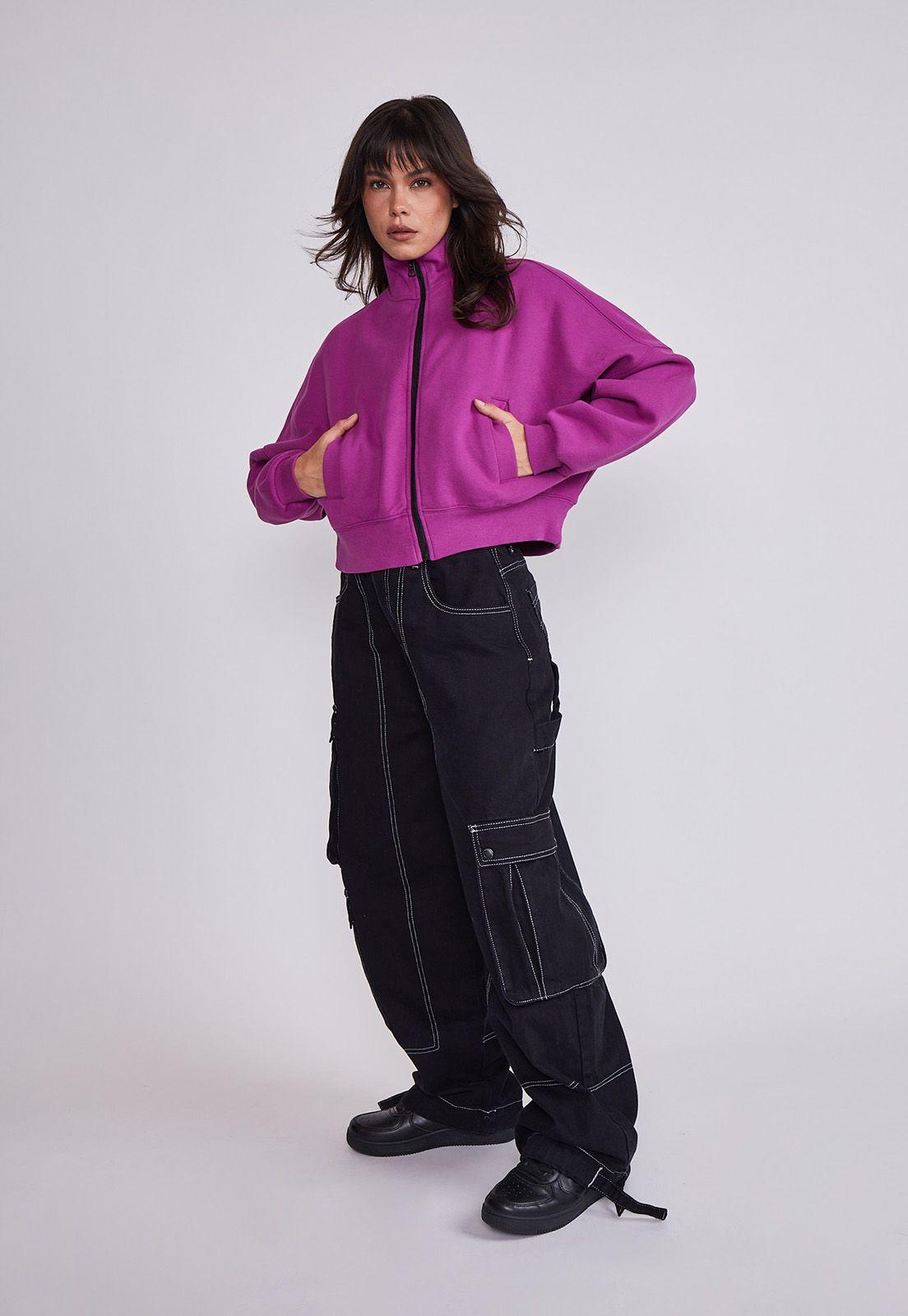 Polerón Mujer Morado Manga Murciélago Con Cierre Sioux-3
