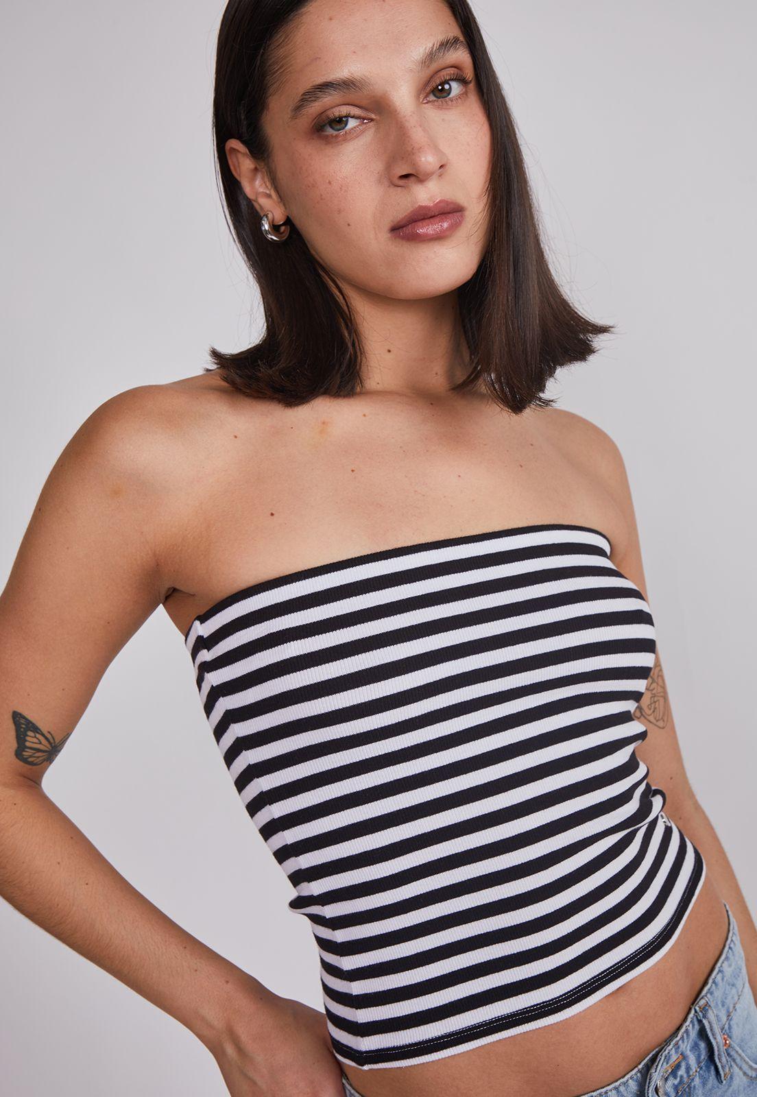 Peto Mujer Strapless Listado Negro Sioux-2