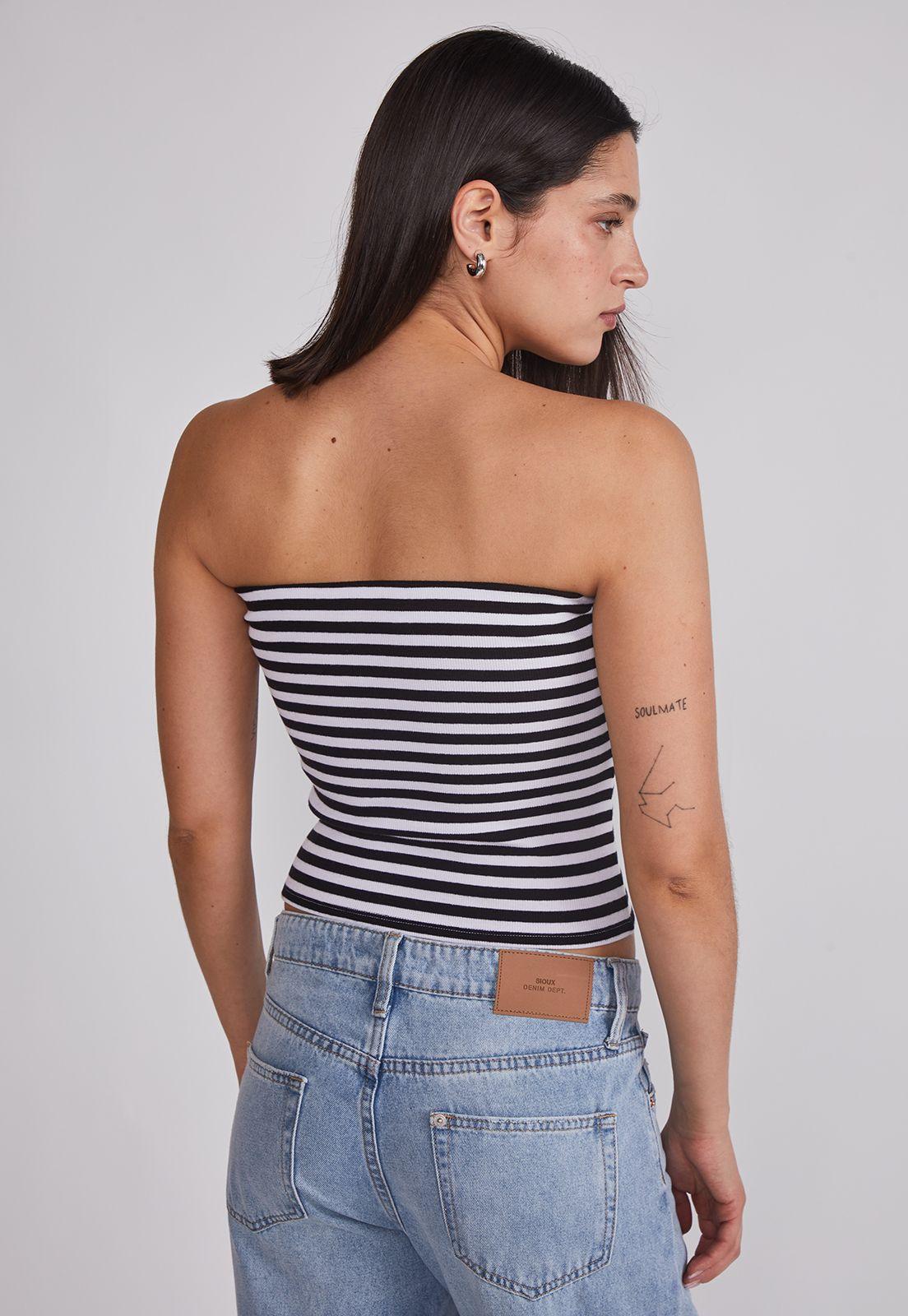 Peto Mujer Strapless Listado Negro Sioux-3