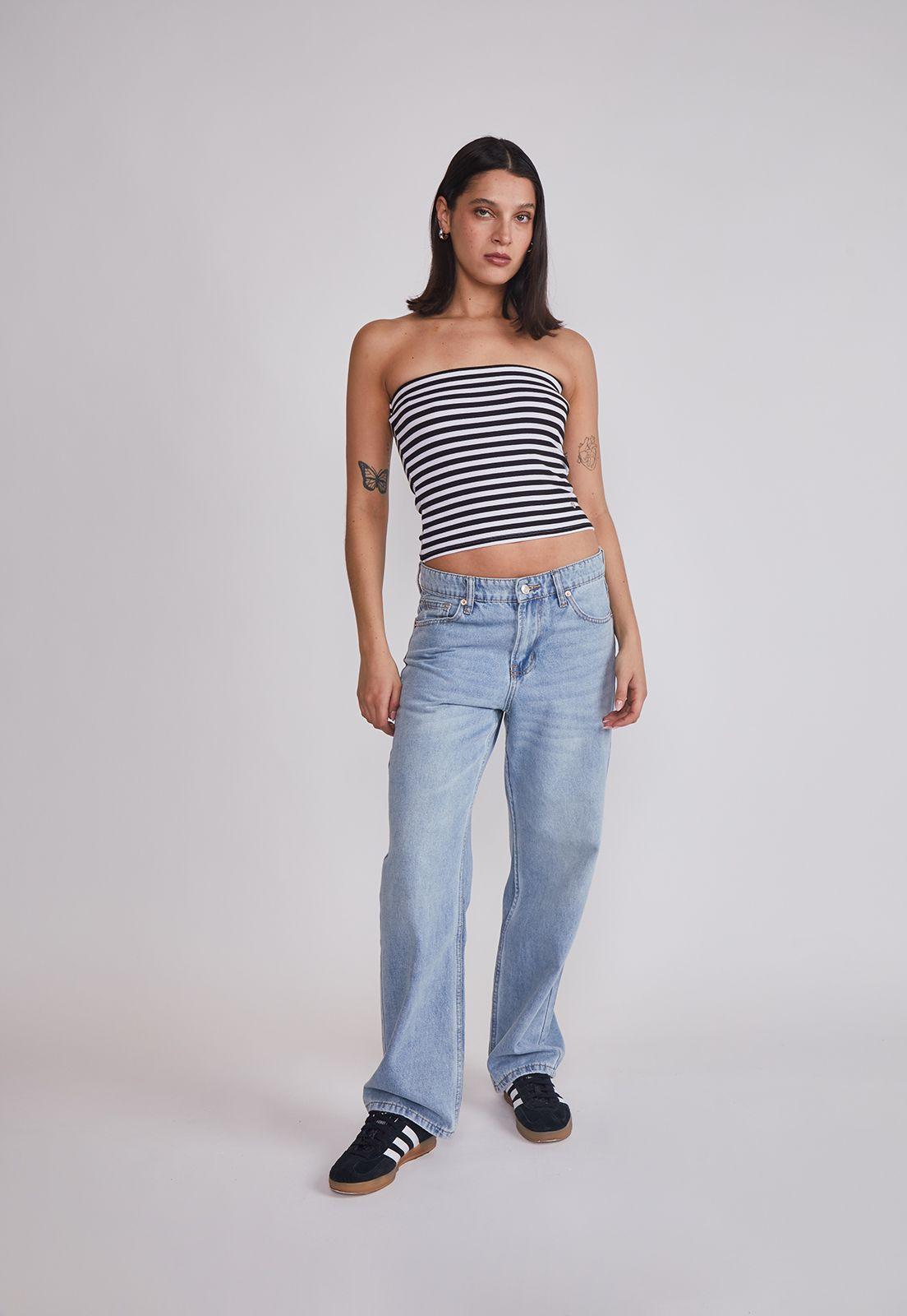 Peto Mujer Strapless Listado Negro Sioux-4