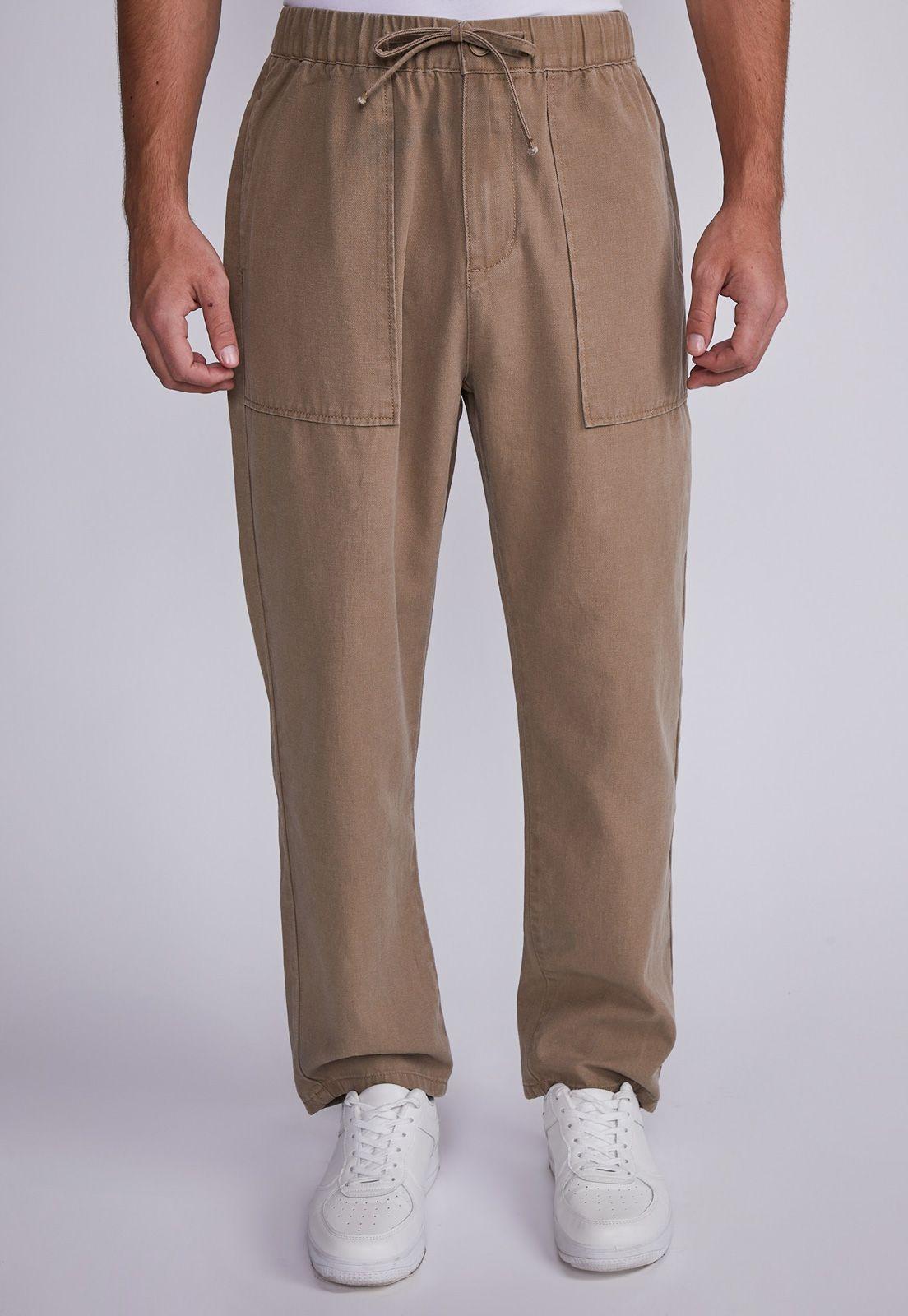 Pantalón Hombre Arena Gabardina Con Botón Sioux-0