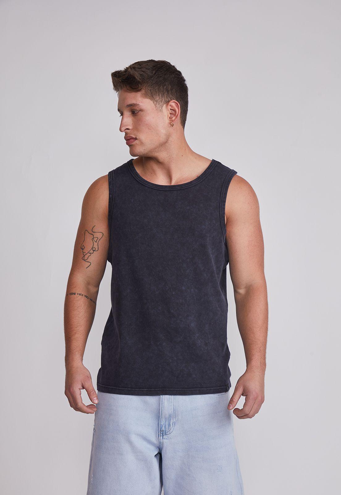 Polera Sin Manga Hombre Sin Manga Lavada Negro Sioux-0