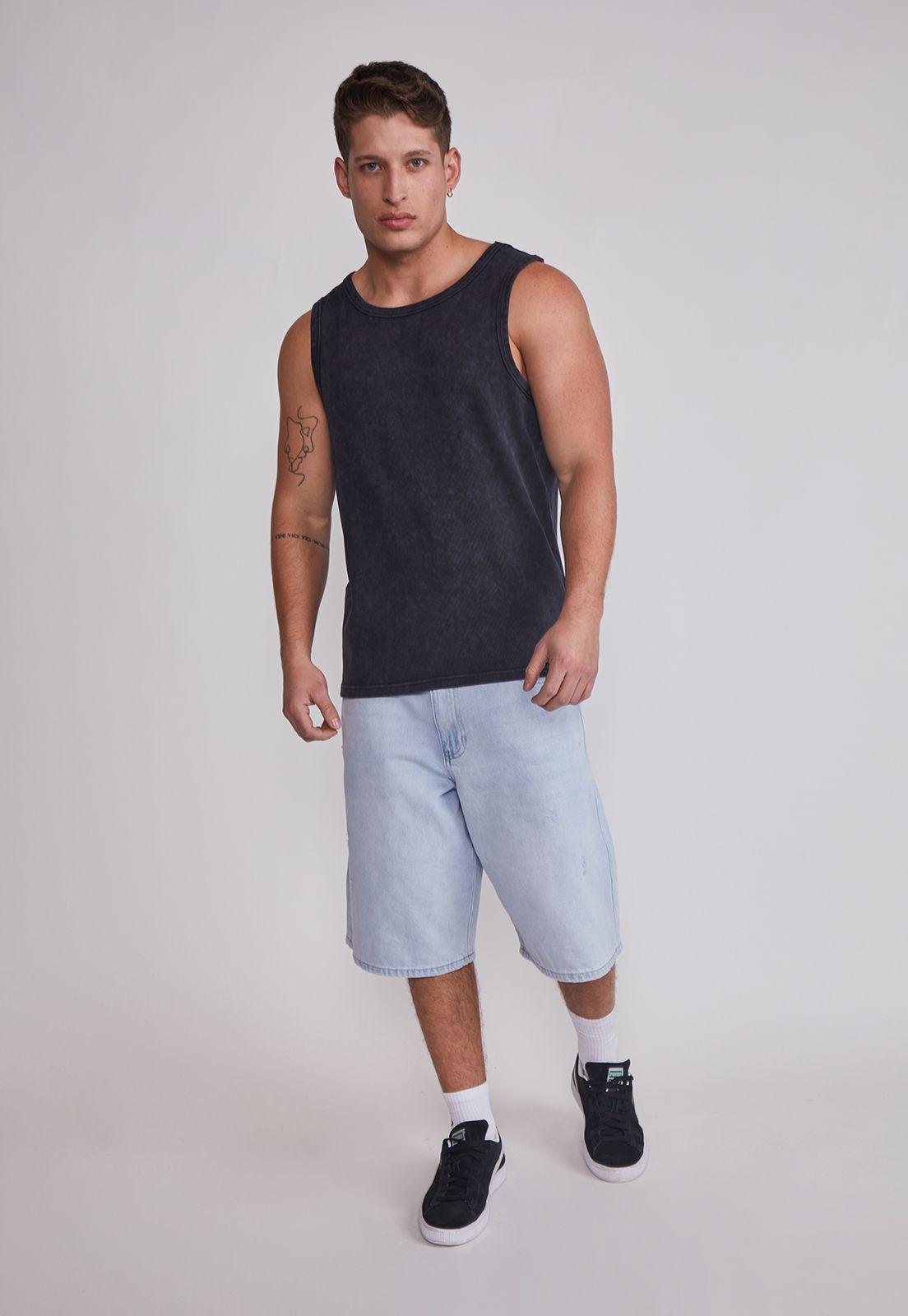 Polera Sin Manga Hombre Sin Manga Lavada Negro Sioux-3