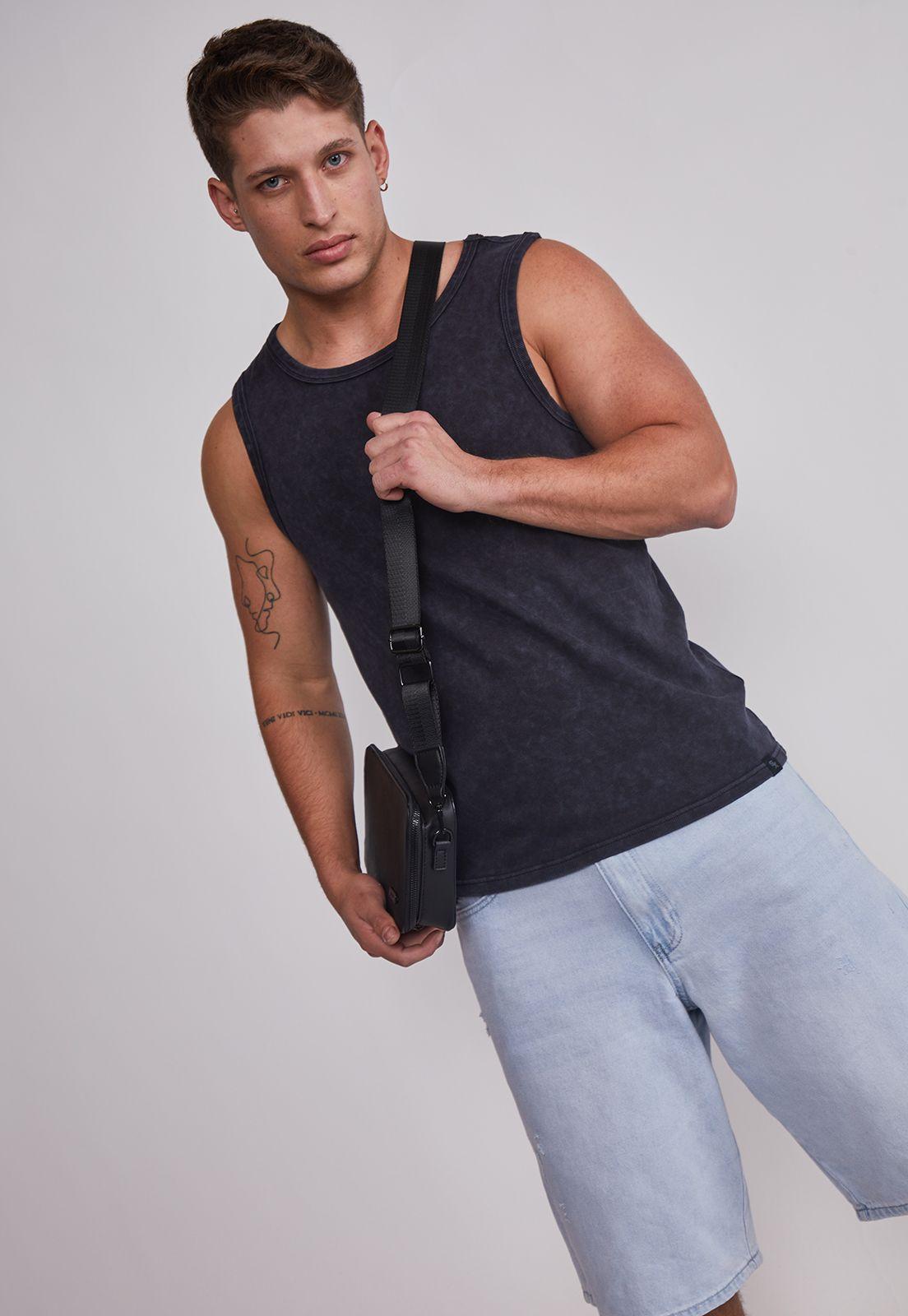 Polera Sin Manga Hombre Sin Manga Lavada Negro Sioux-4