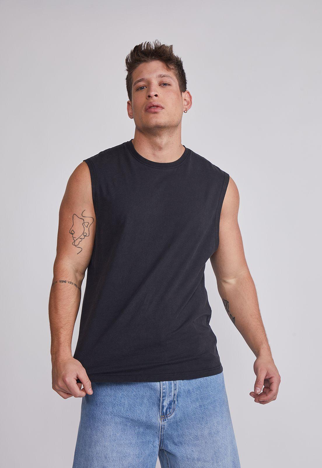 Polera Sin Manga Hombre Lavada Jersey Negro Sioux-0