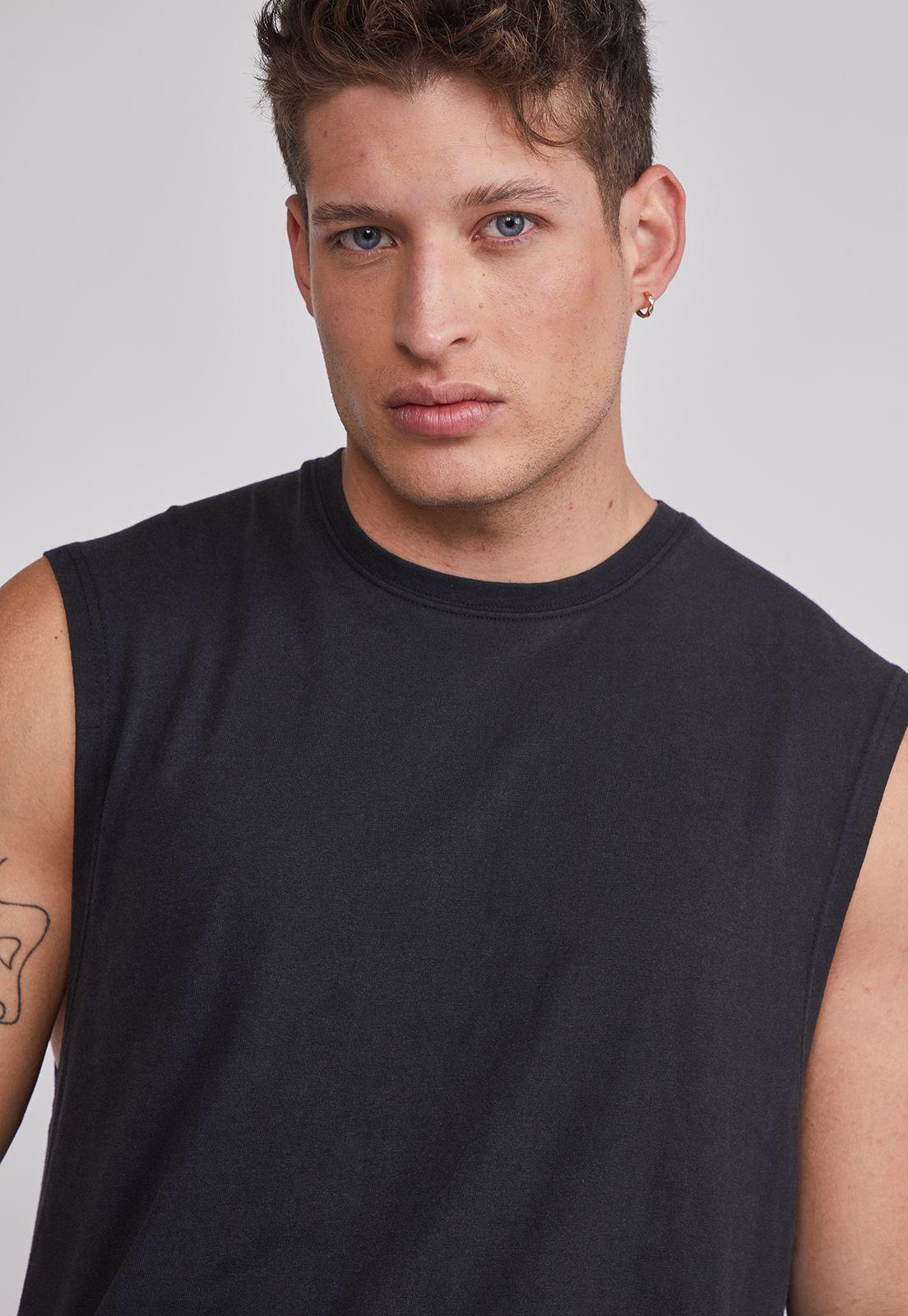 Polera Sin Manga Hombre Lavada Jersey Negro Sioux-2