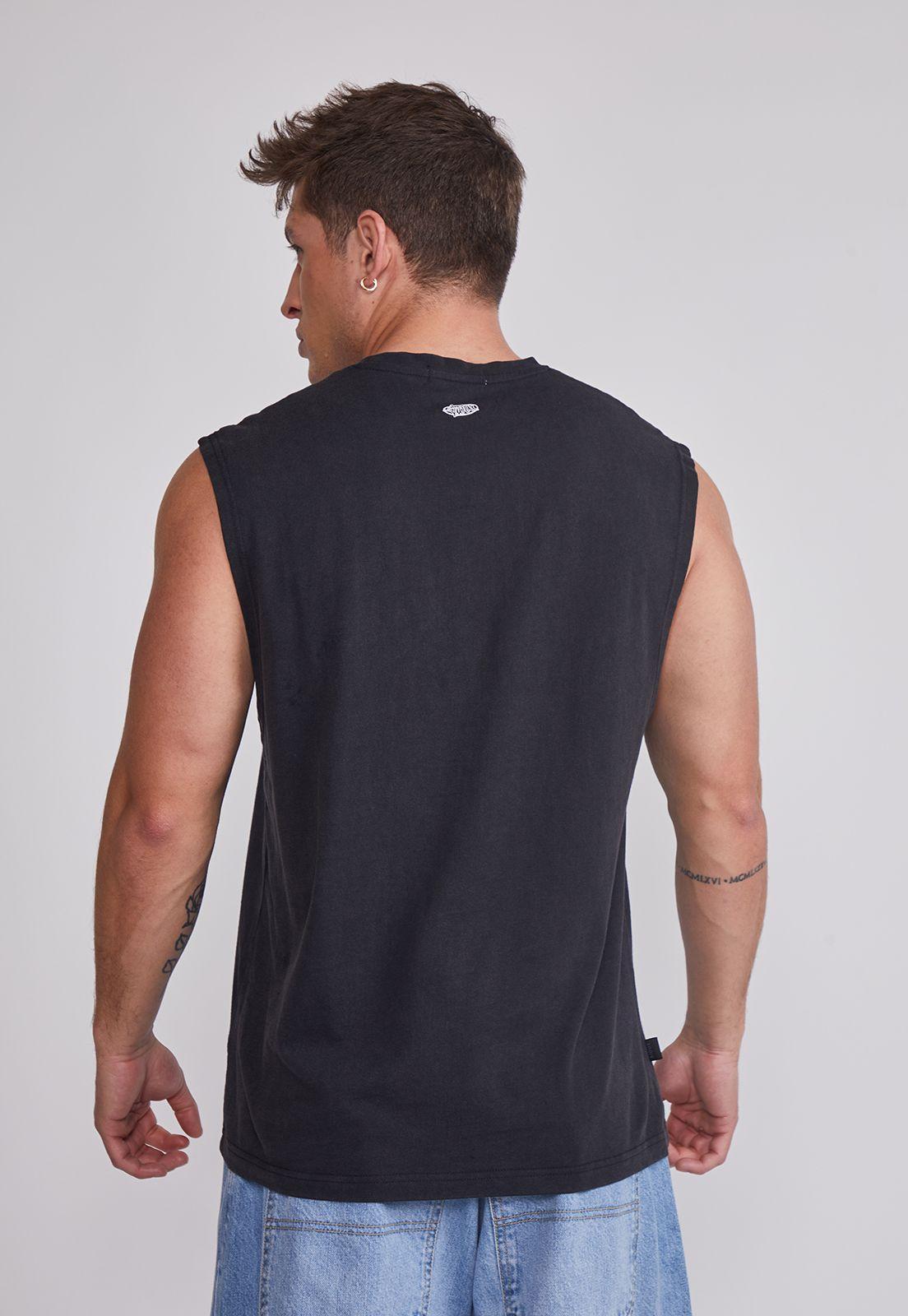 Polera Sin Manga Hombre Lavada Jersey Negro Sioux-3