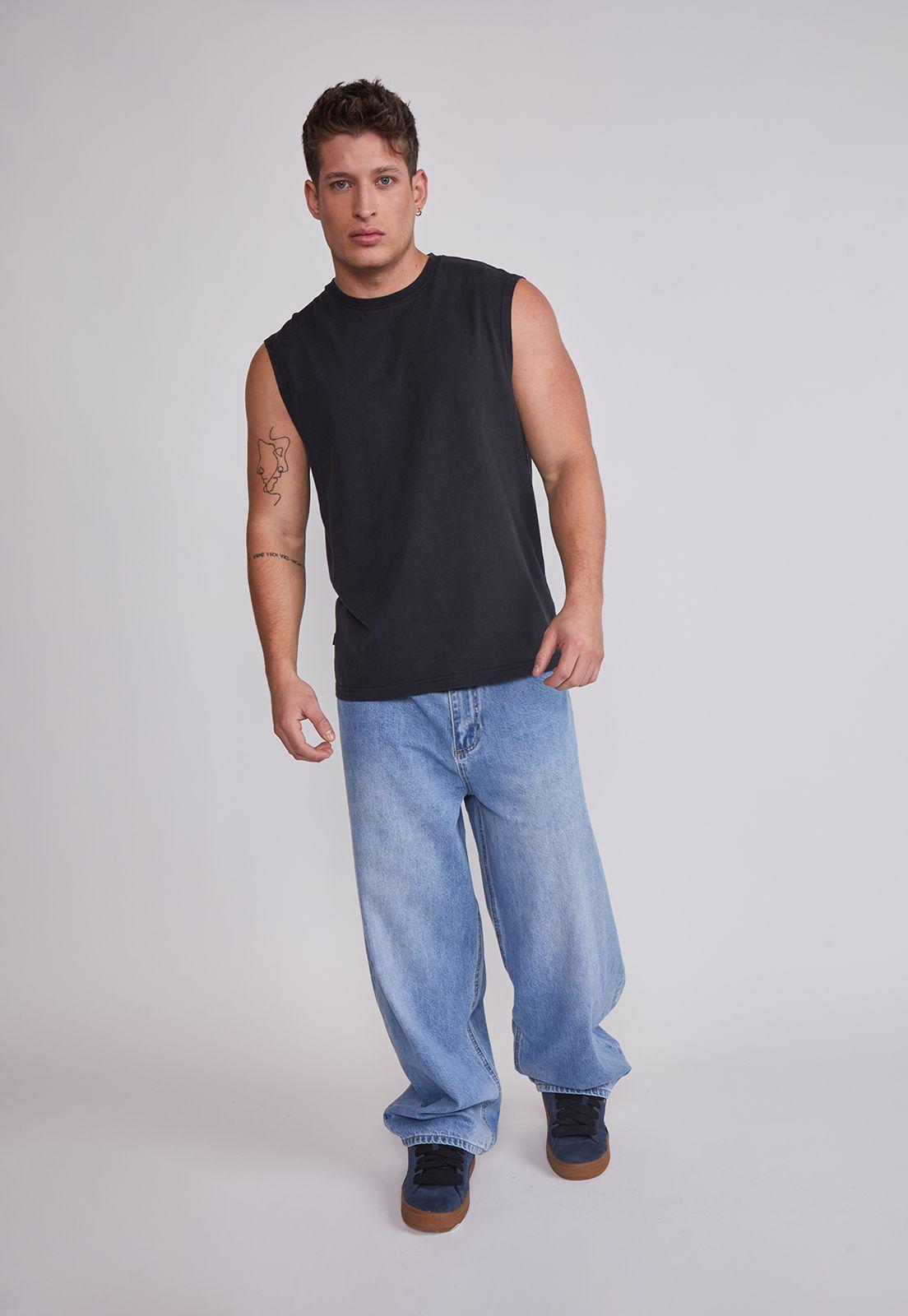 Polera Sin Manga Hombre Lavada Jersey Negro Sioux-4