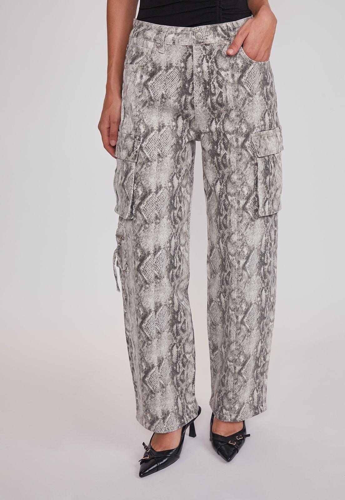 Pantalón Mujer Baggy Cargo Snake Gris Sioux-0