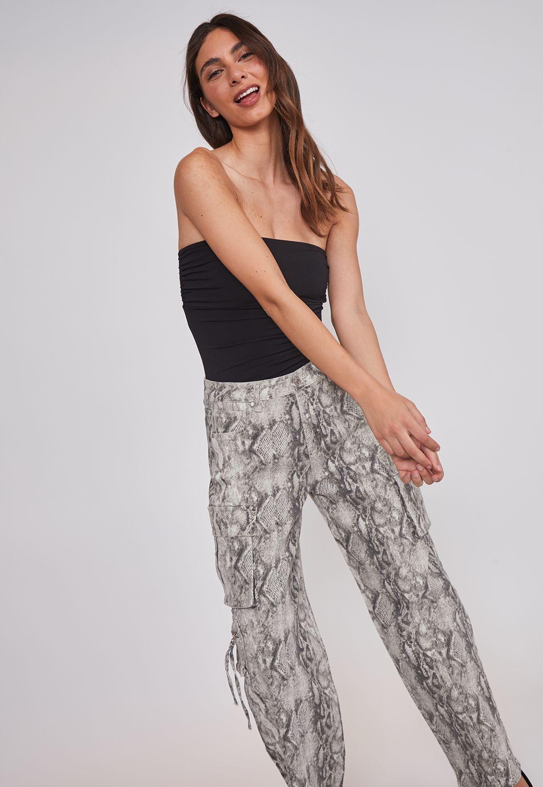 Pantalón Mujer Baggy Cargo Snake Gris Sioux-1