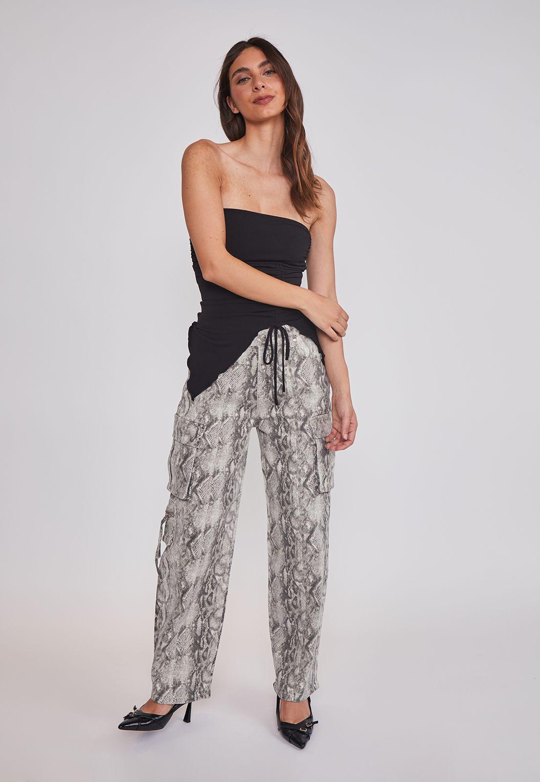 Pantalón Mujer Baggy Cargo Snake Gris Sioux-4