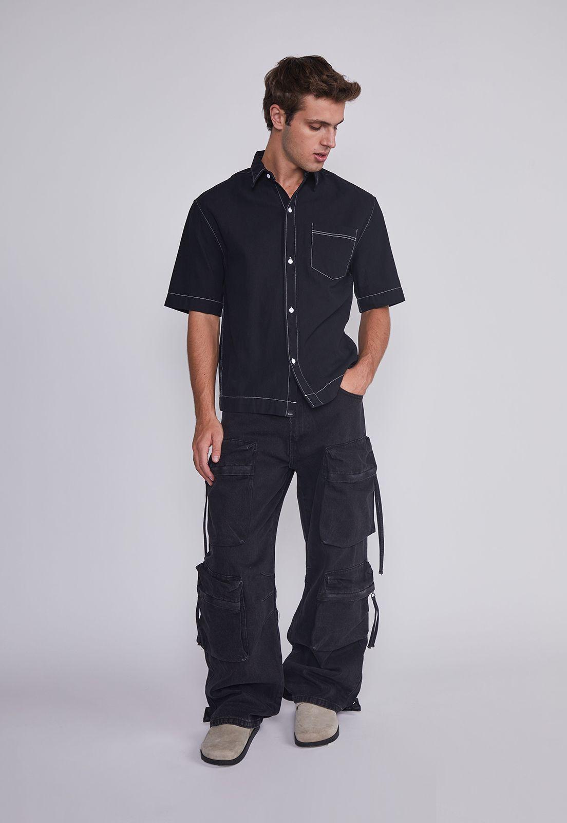 Camisa Hombre Costuras Negro Sioux-2