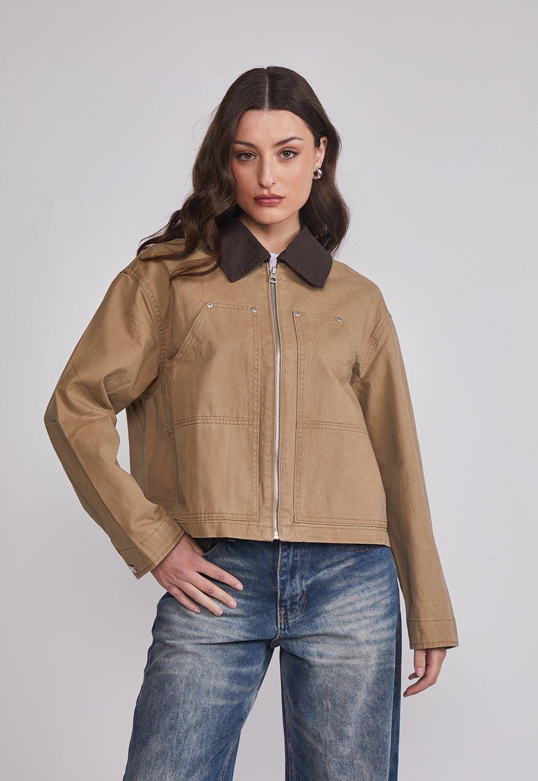 Chaqueta Mujer Cuello Contraste Café Sioux-0