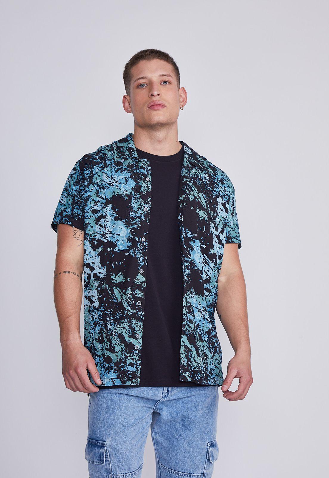 Camisa Hombre Negro Con Celeste Sioux-0