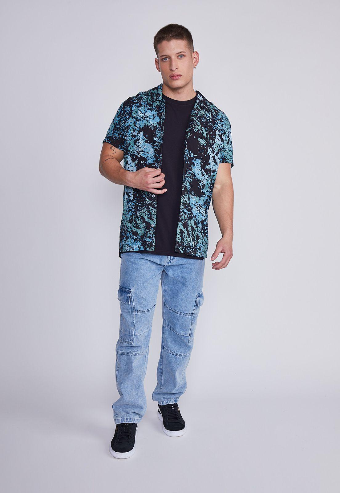 Camisa Hombre Negro Con Celeste Sioux-4