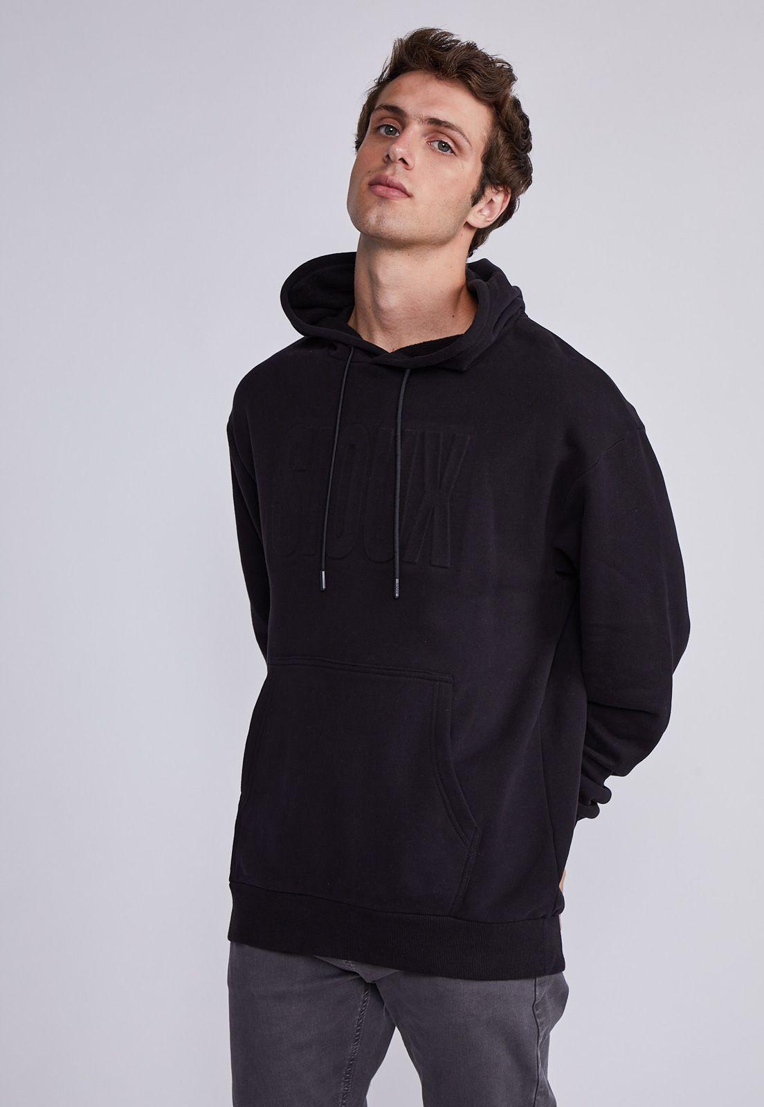 Polerón Hombre Negro Letras Relieve Sioux-0