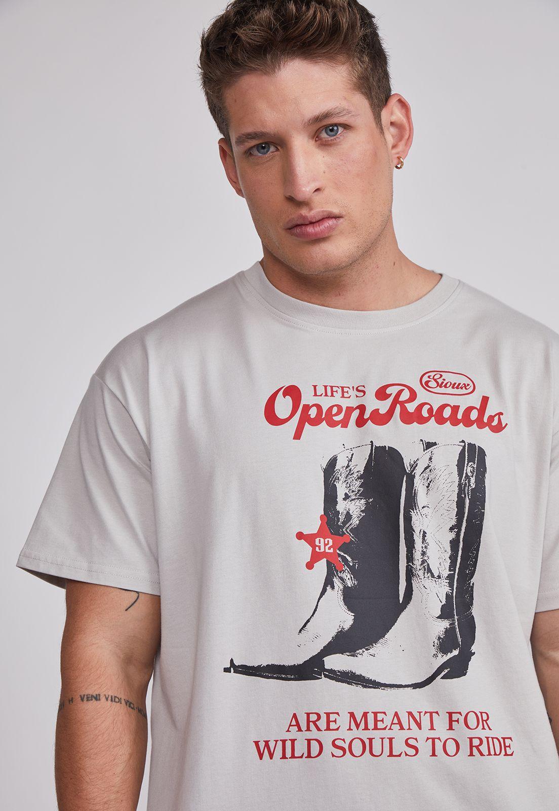 Polera Hombre Cowboy Botas Gris Sioux-2