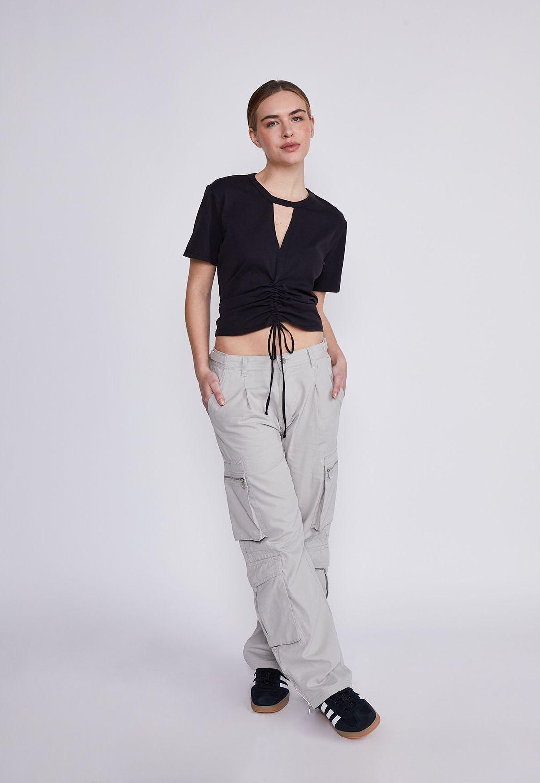 Polera Mujer Negro Escote Fruncido Sioux-4