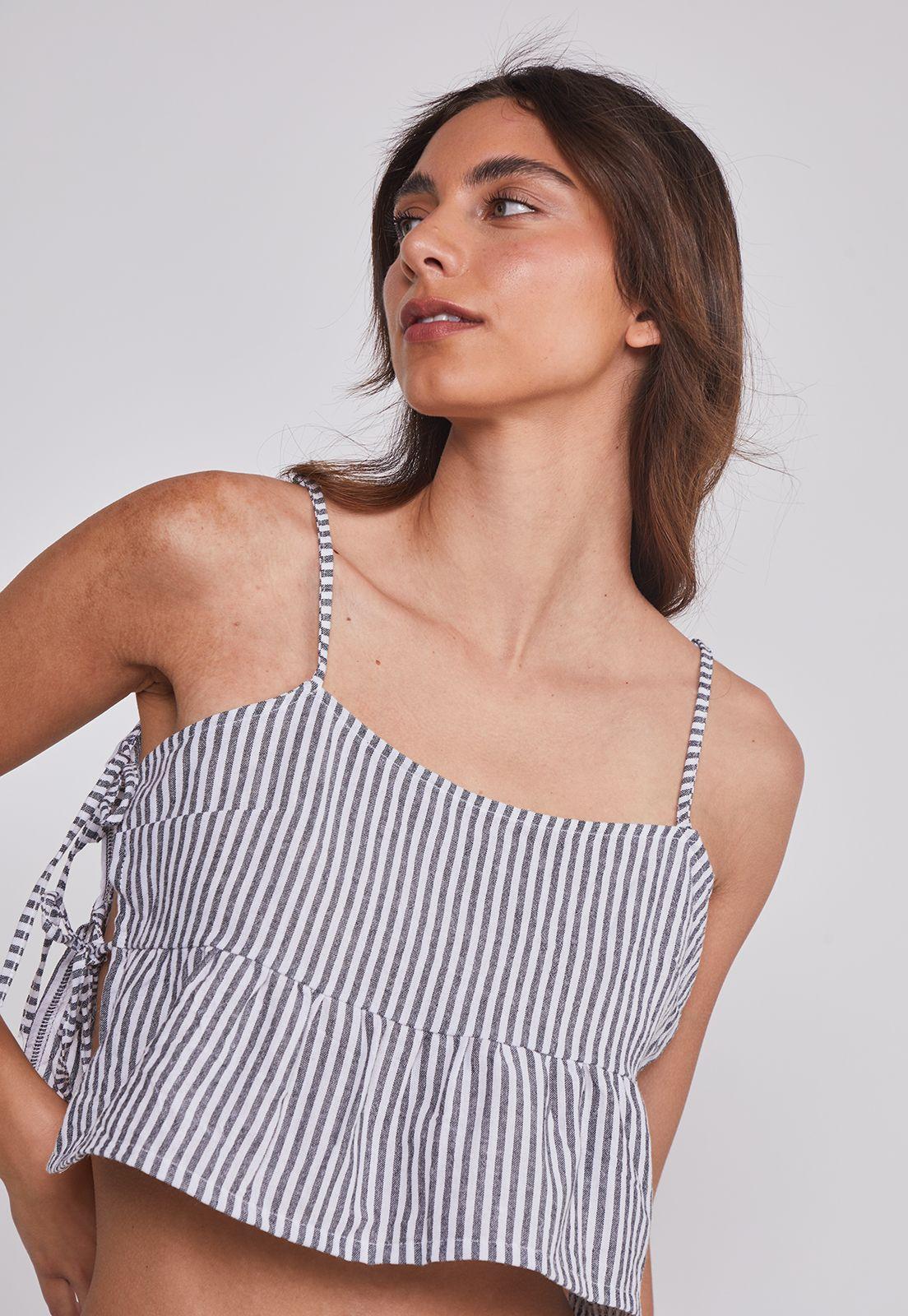 Blusa Mujer Listada Lazos Gris Sioux-1