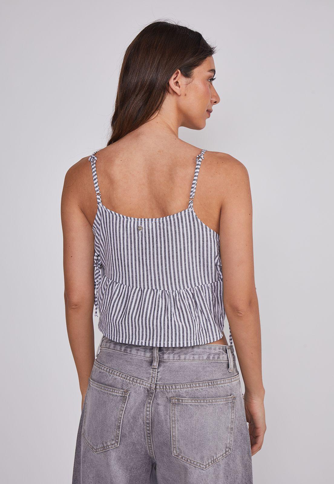 Blusa Mujer Listada Lazos Gris Sioux-2