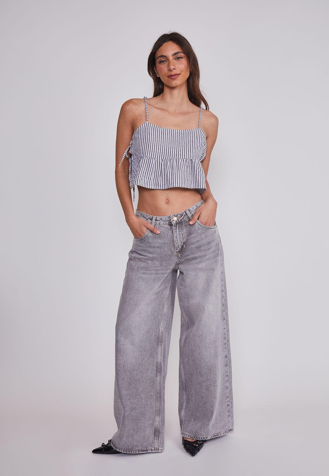 Blusa Mujer Listada Lazos Gris Sioux-3