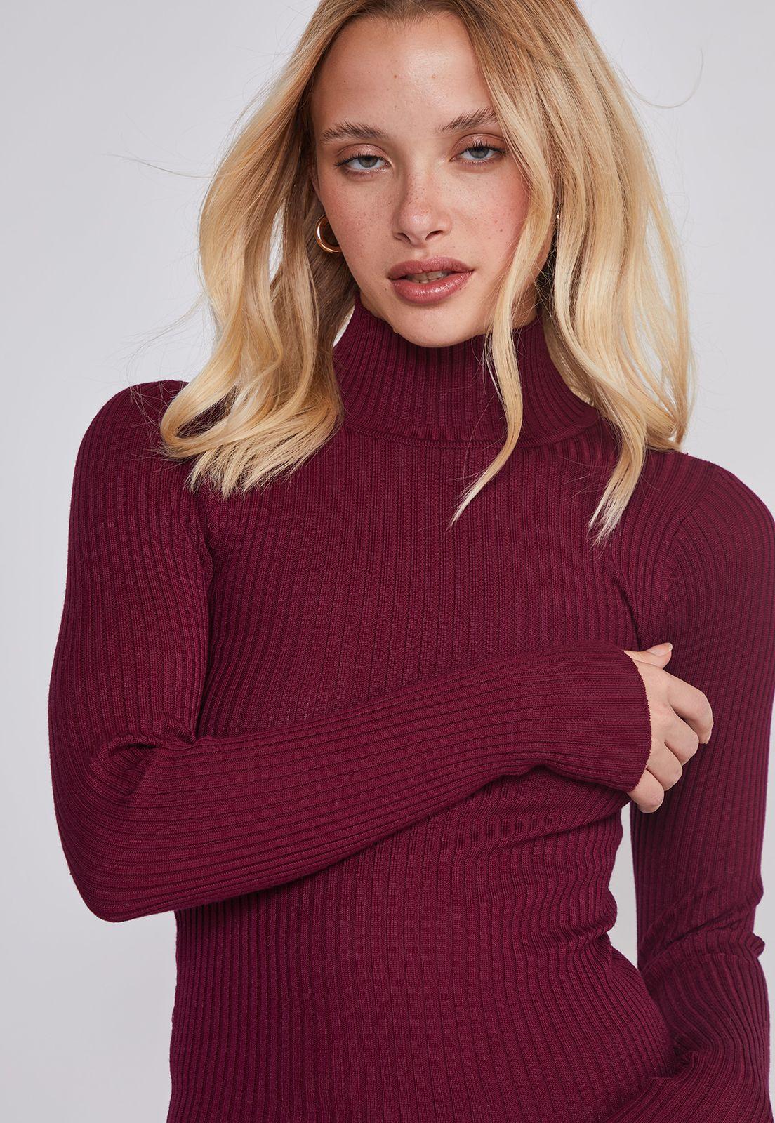 Sweater Mujer Acanalado Burdeo Sioux-1
