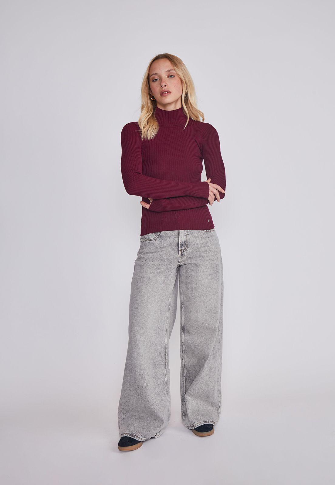 Sweater Mujer Acanalado Burdeo Sioux-4