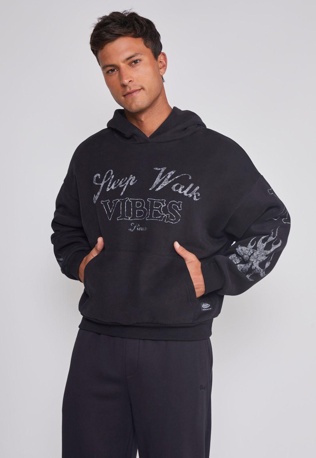 Polerón Hombre Llamas Brazos Negro Sioux-0