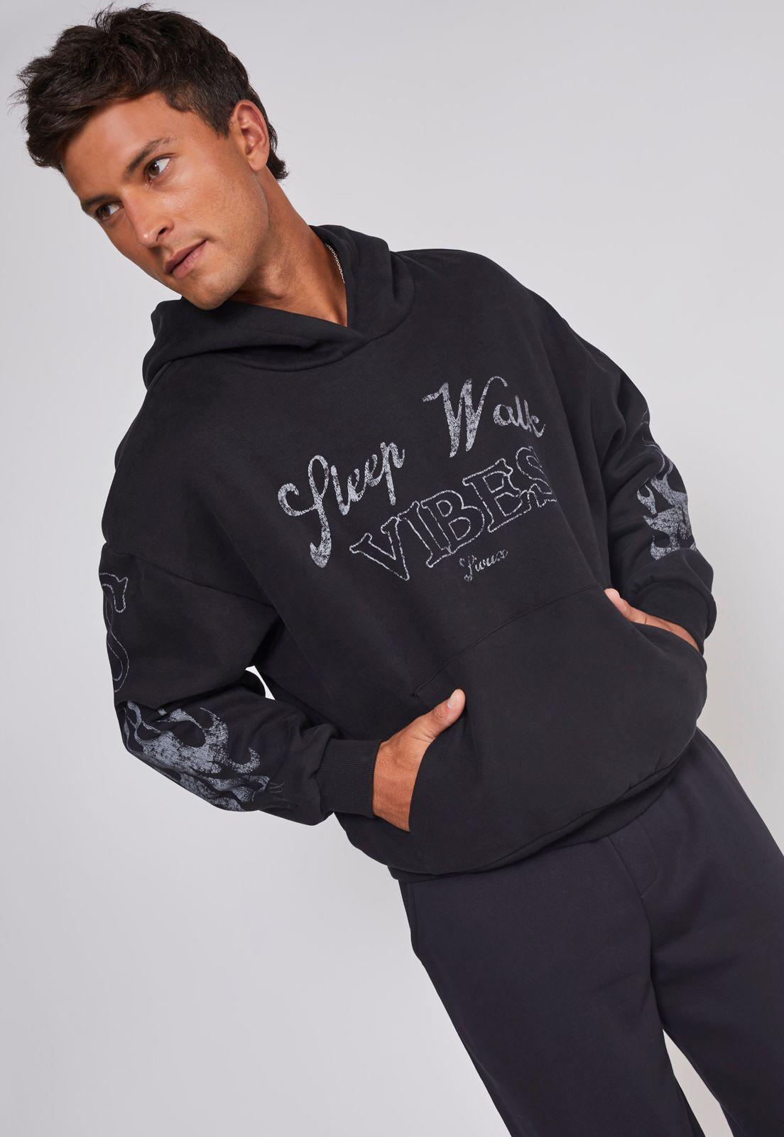 Polerón Hombre Llamas Brazos Negro Sioux-3