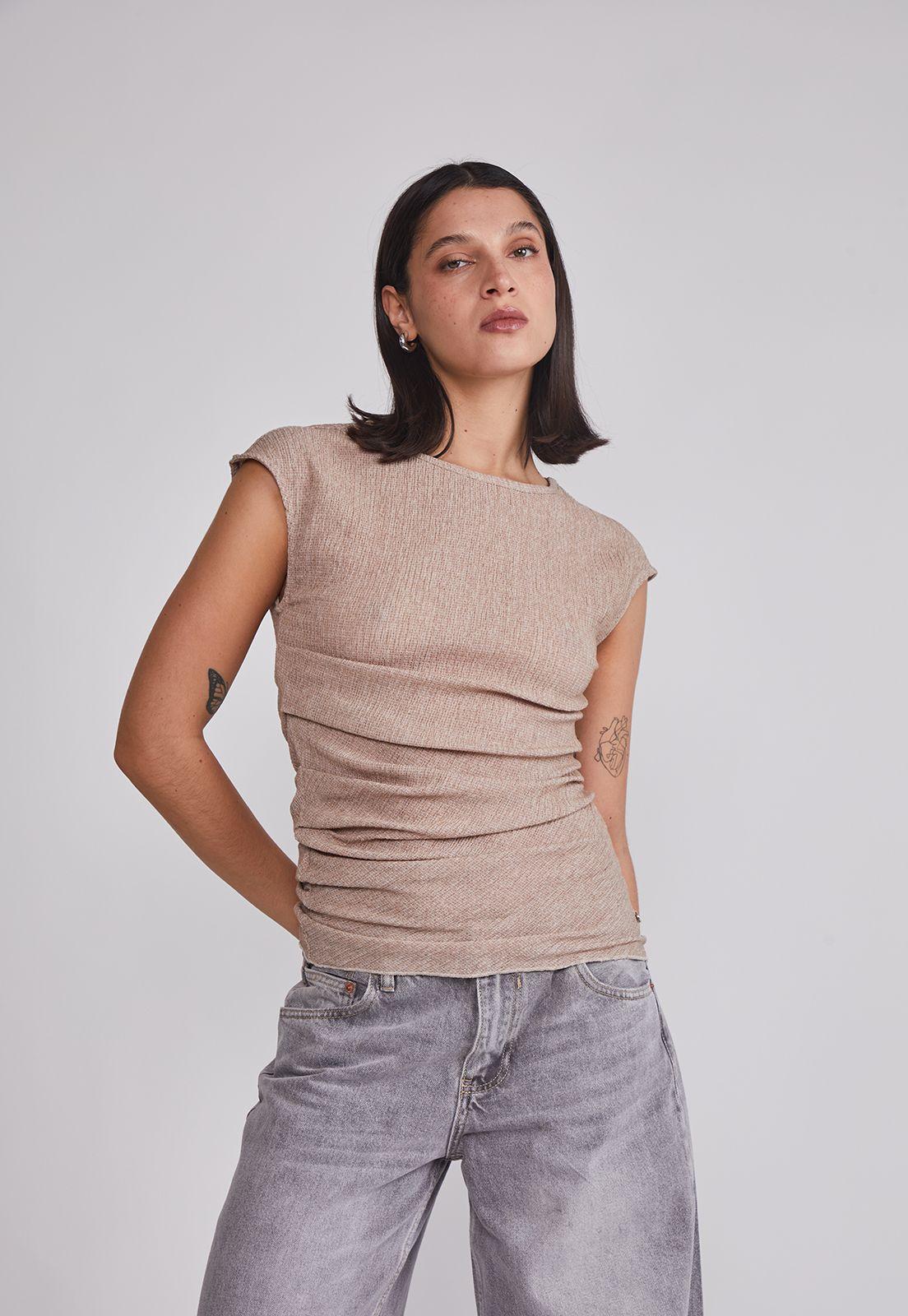 Polera Mujer Recogida Cintura Beige Sioux-0