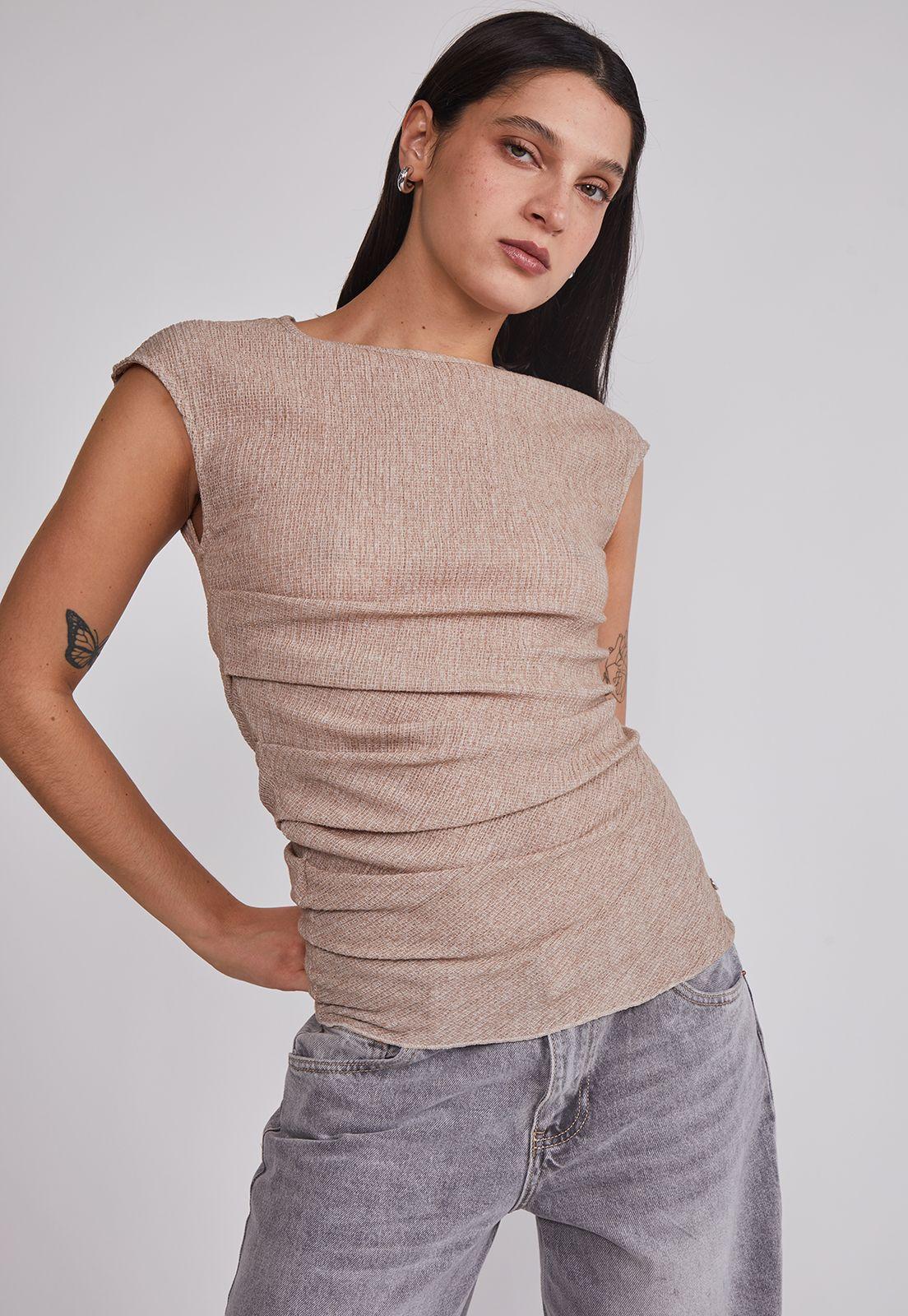Polera Mujer Recogida Cintura Beige Sioux-1