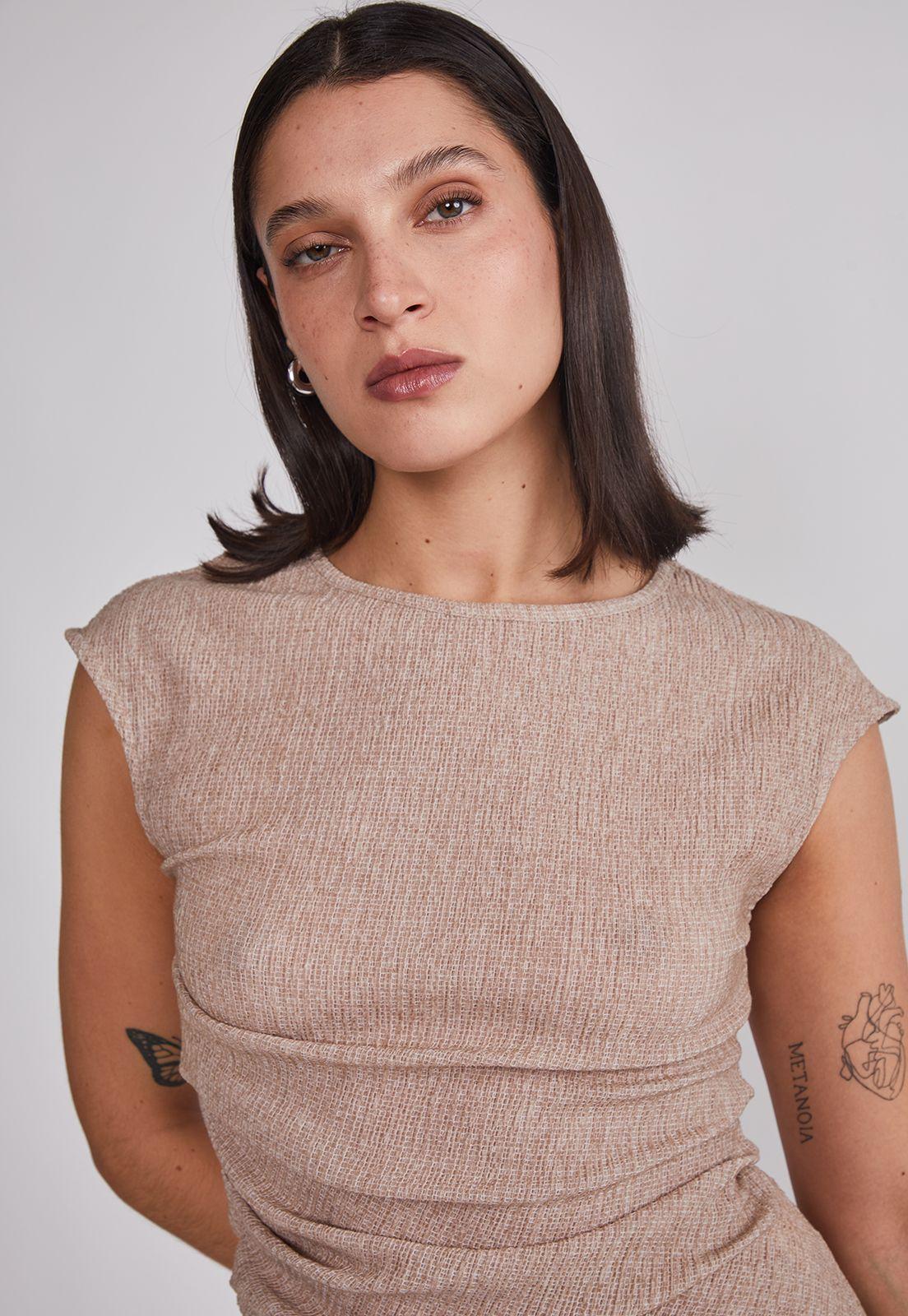Polera Mujer Recogida Cintura Beige Sioux-2