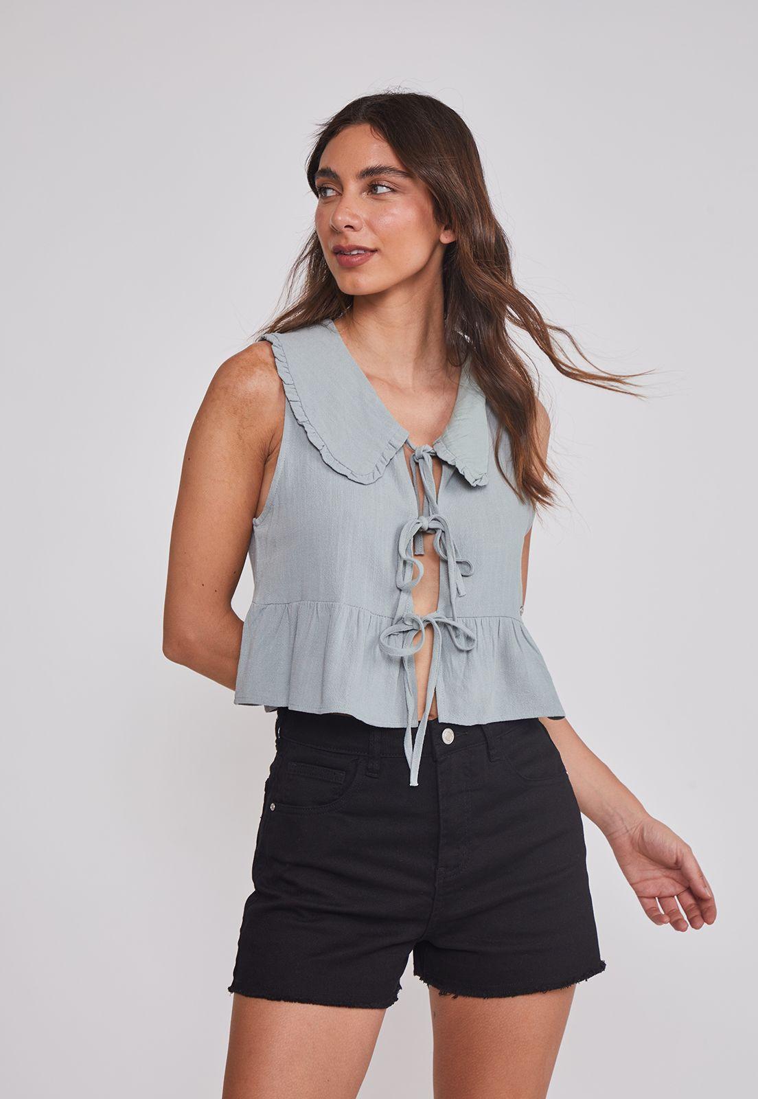 Blusa Mujer Lazos Cuello Verde Sioux-0