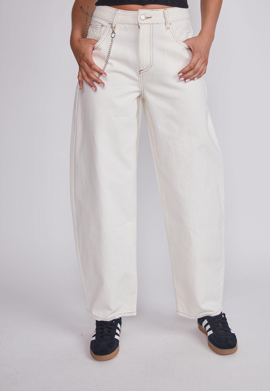 Pantalón Mujer Blanco Baggy Cadena Sioux-0
