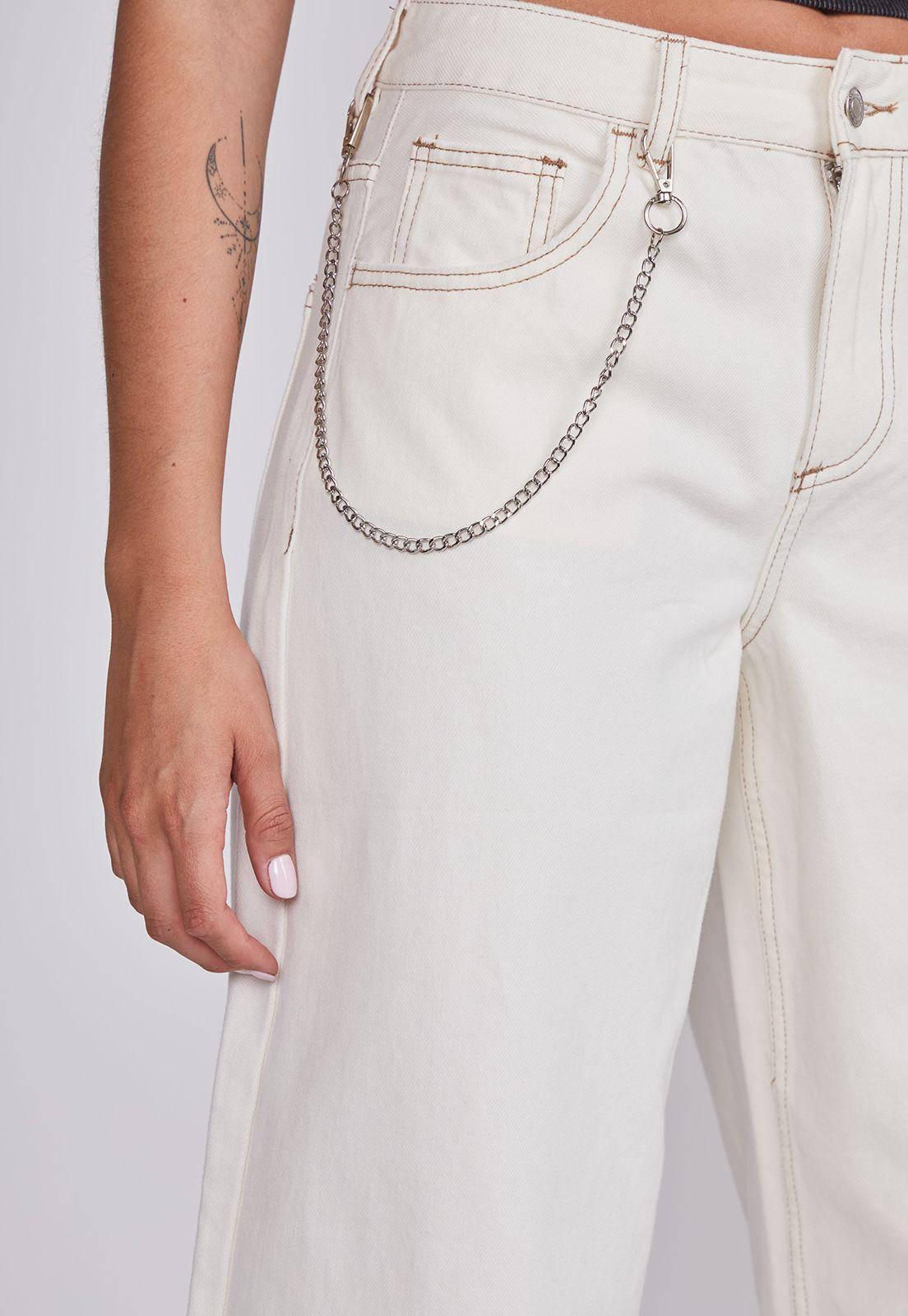 Pantalón Mujer Blanco Baggy Cadena Sioux-2