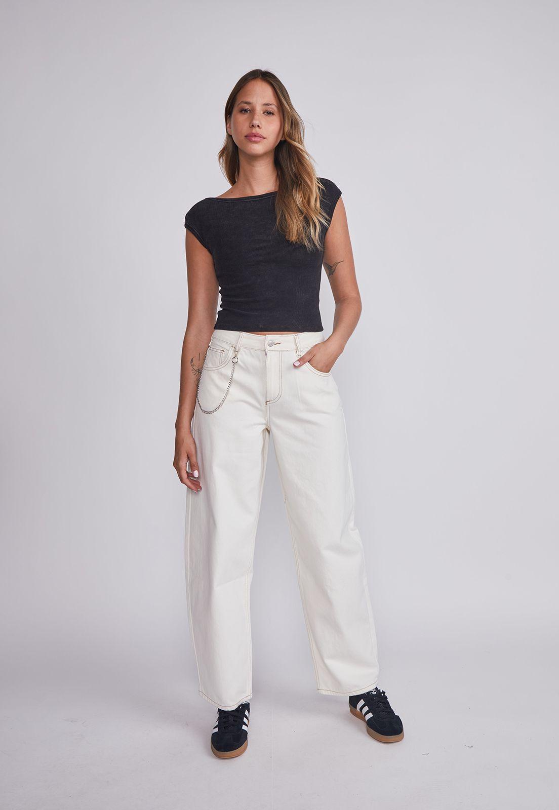 Pantalón Mujer Blanco Baggy Cadena Sioux-4
